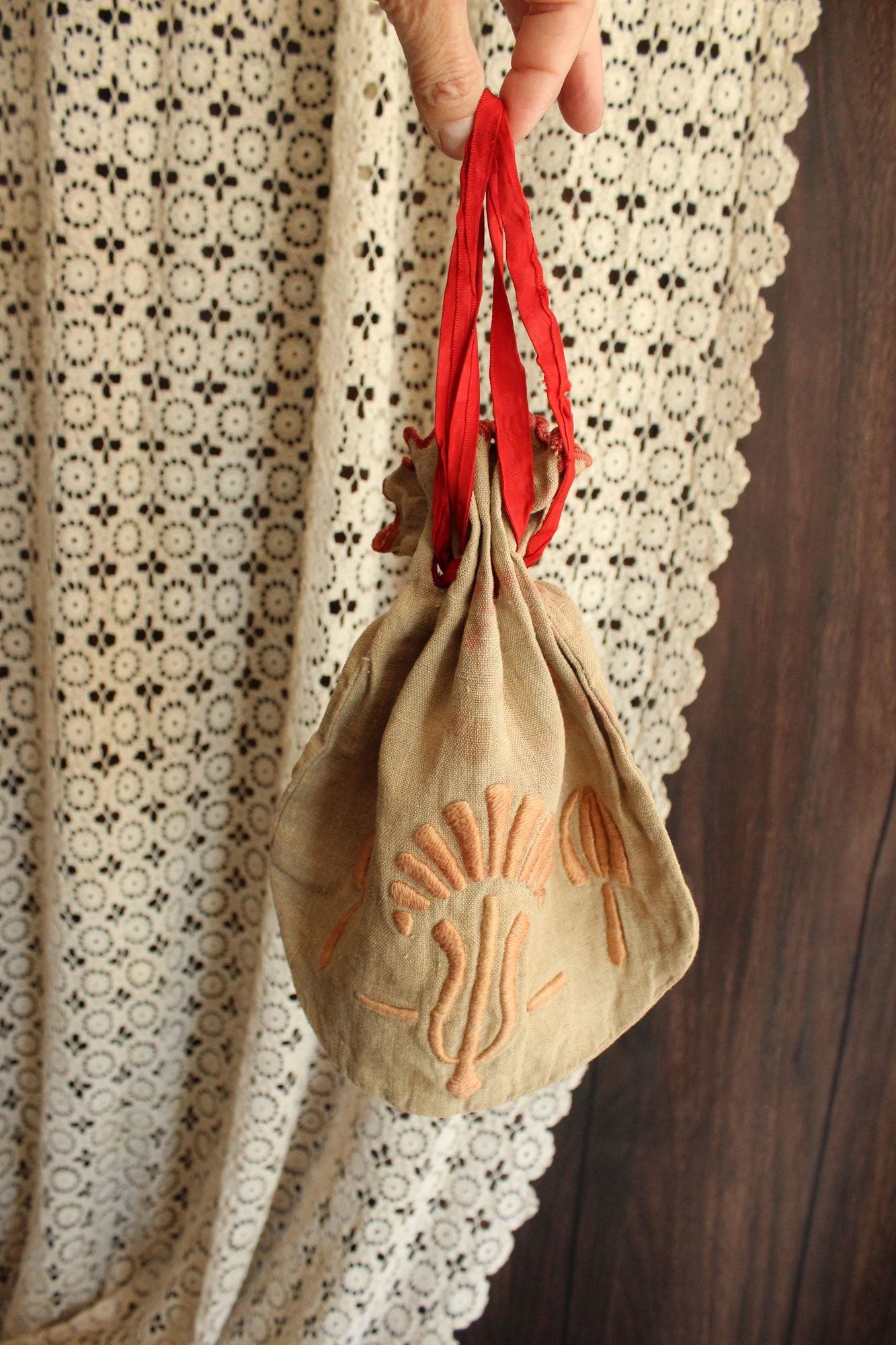 Vintage 1930s 1940s Drawstring Bag