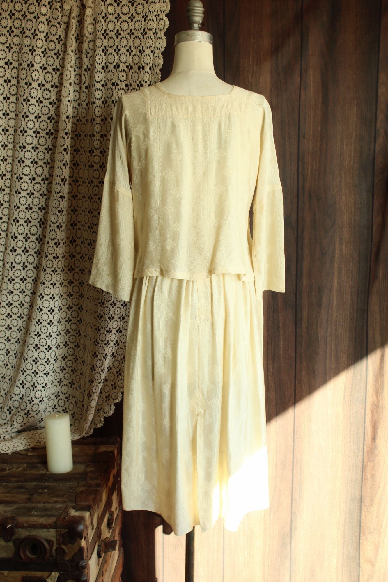 Vintage 1960s  Ivory Silk  Blouse and Skirt
