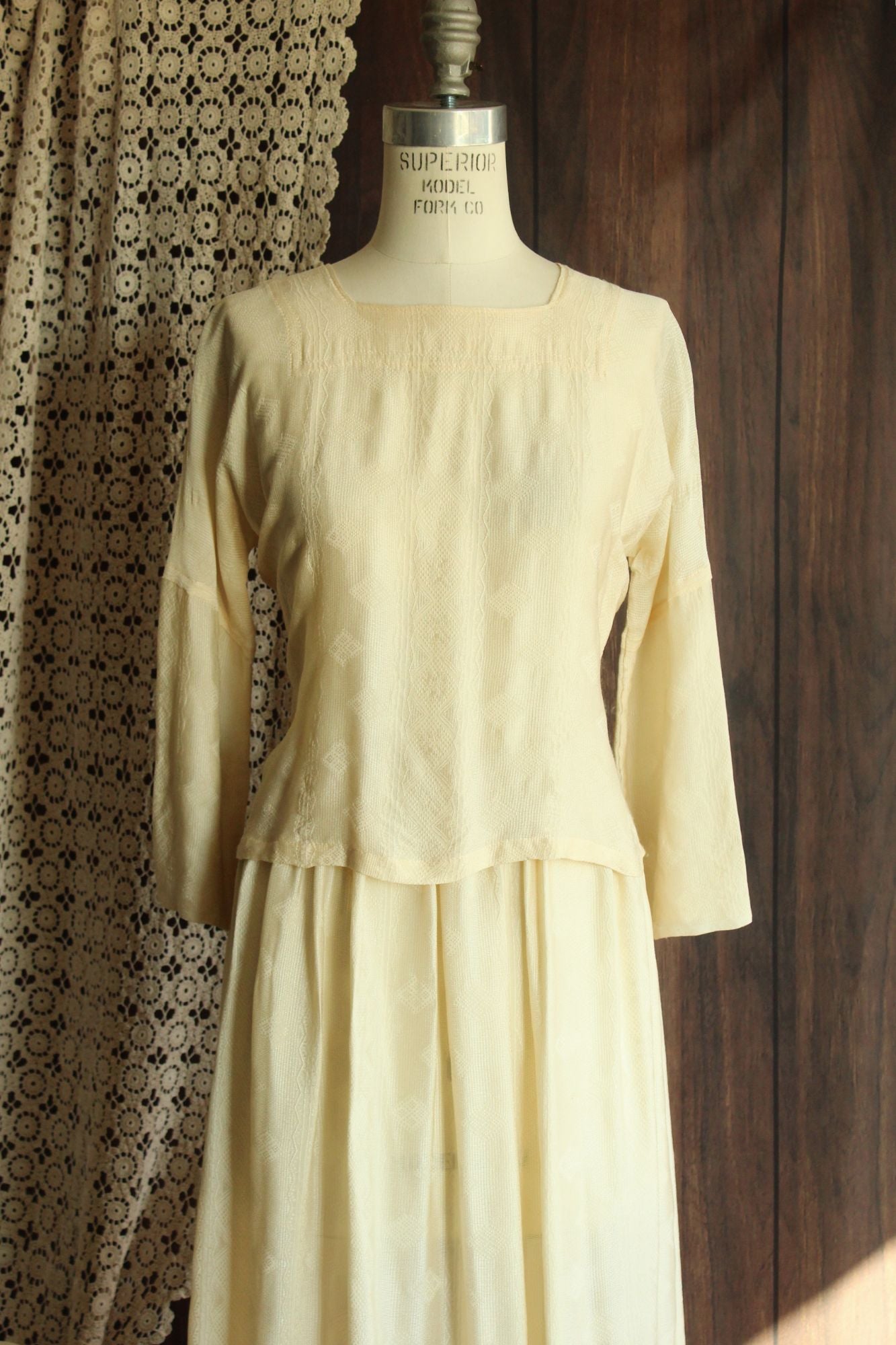 Vintage 1960s  Ivory Silk  Blouse and Skirt