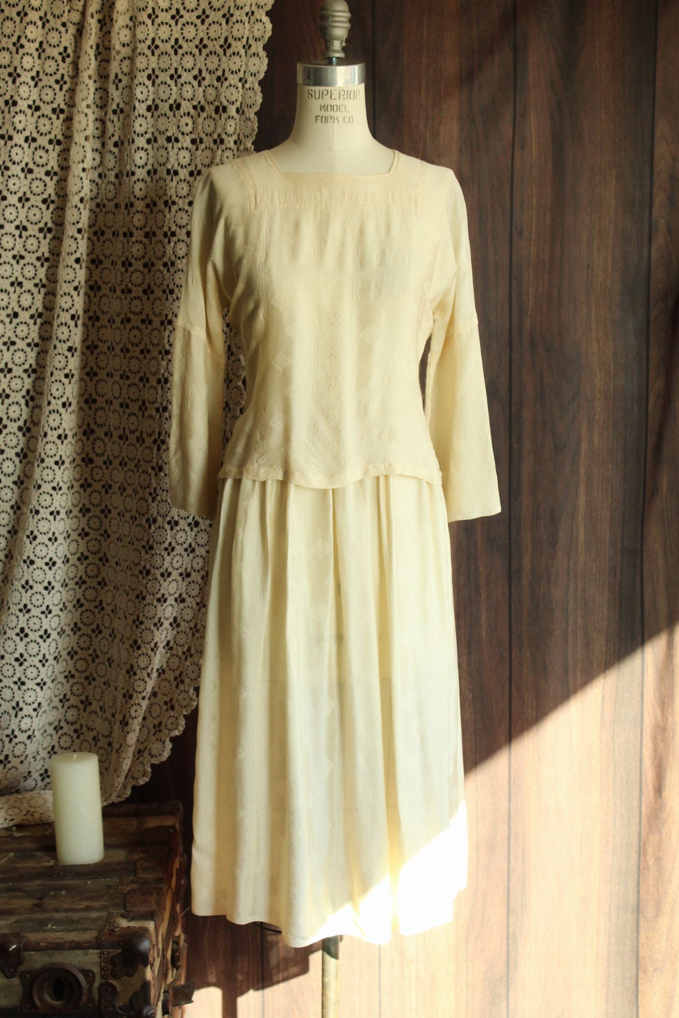 Vintage 1960s  Ivory Silk  Blouse and Skirt