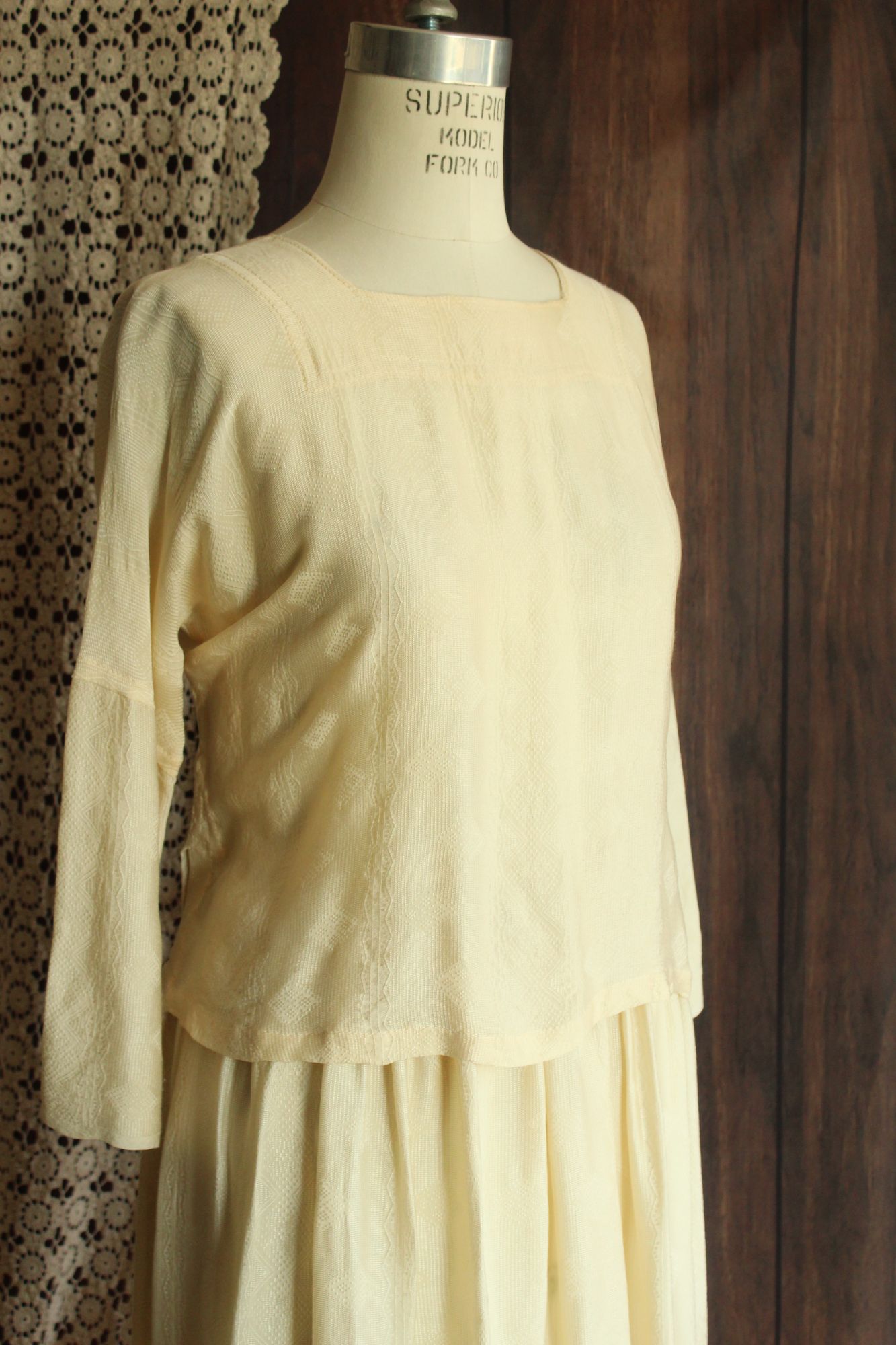 Vintage 1960s  Ivory Silk  Blouse and Skirt