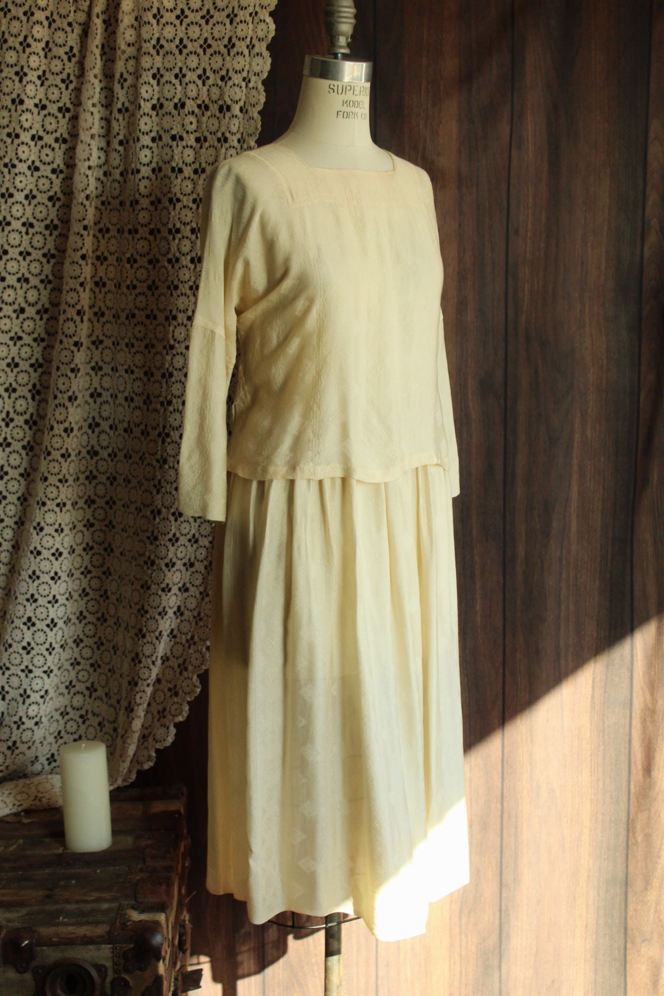 Vintage 1960s  Ivory Silk  Blouse and Skirt
