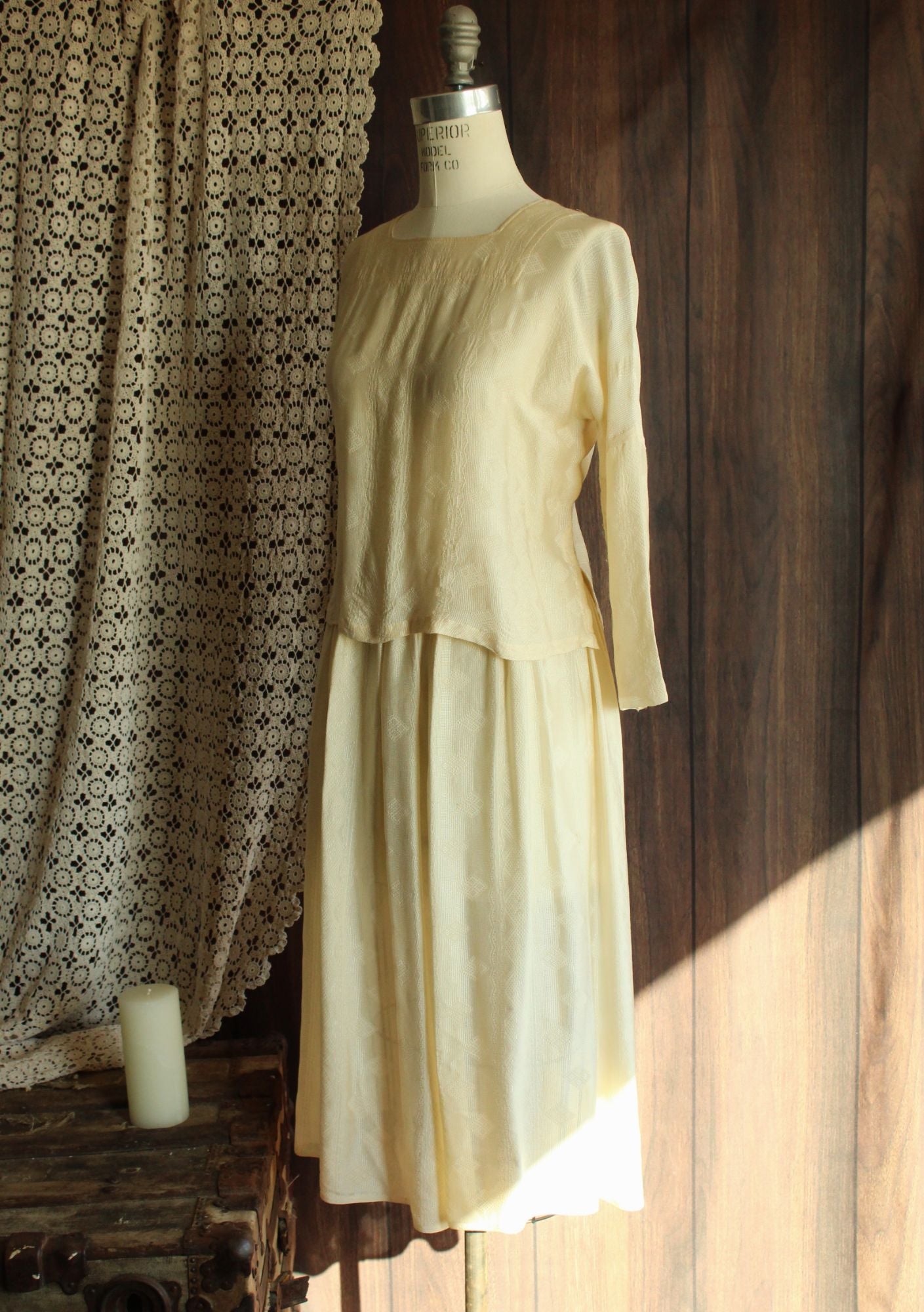 Vintage 1960s  Ivory Silk  Blouse and Skirt