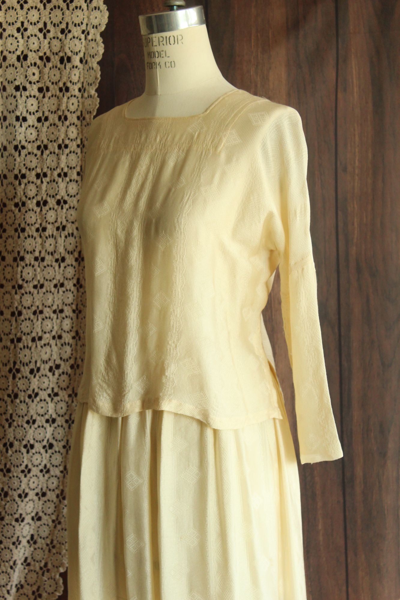 Vintage 1960s  Ivory Silk  Blouse and Skirt