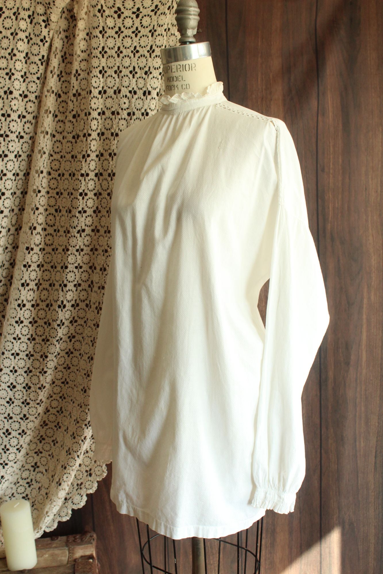 Vintage Antique 1900s Victorian Volup White Cotton Shirt