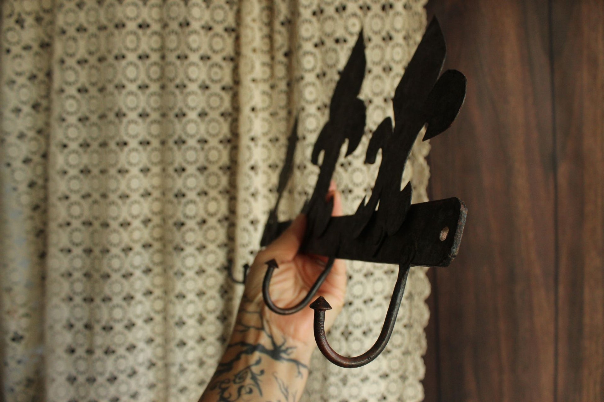 Vintage 1990s Three Black Fleur de Lis  Wrought Iron Hooks