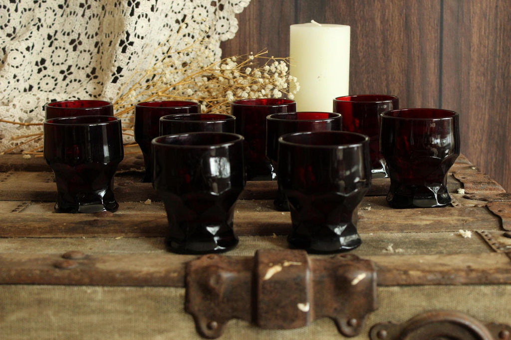 Vintage Anchor Hocking Georgian Royal Ruby Red Juice Tumblers Set of Ten