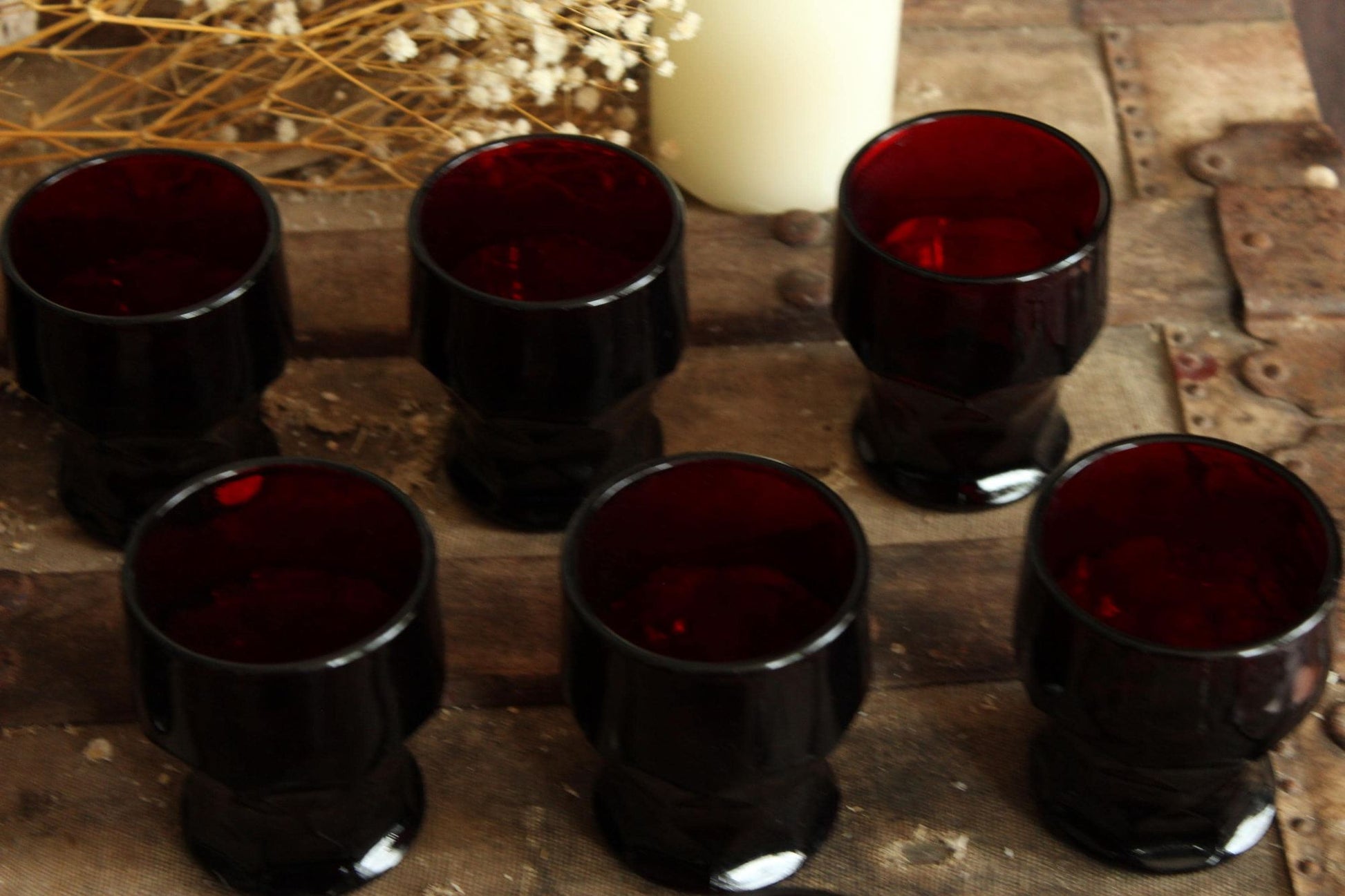 Vintage Anchor Hocking Georgian Royal Ruby Red Juice Tumblers Set of Ten