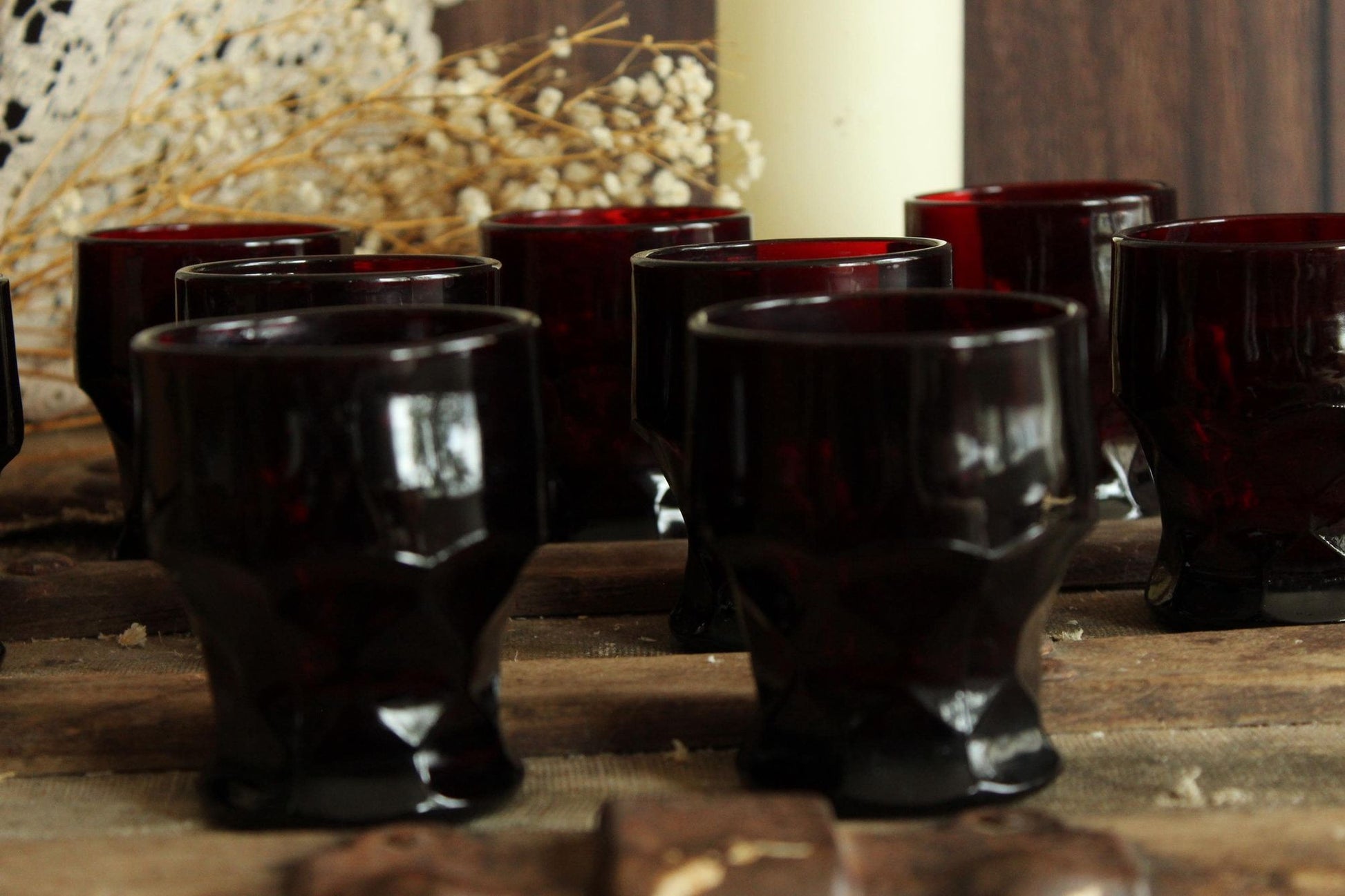 Vintage Anchor Hocking Georgian Royal Ruby Red Juice Tumblers Set of Ten