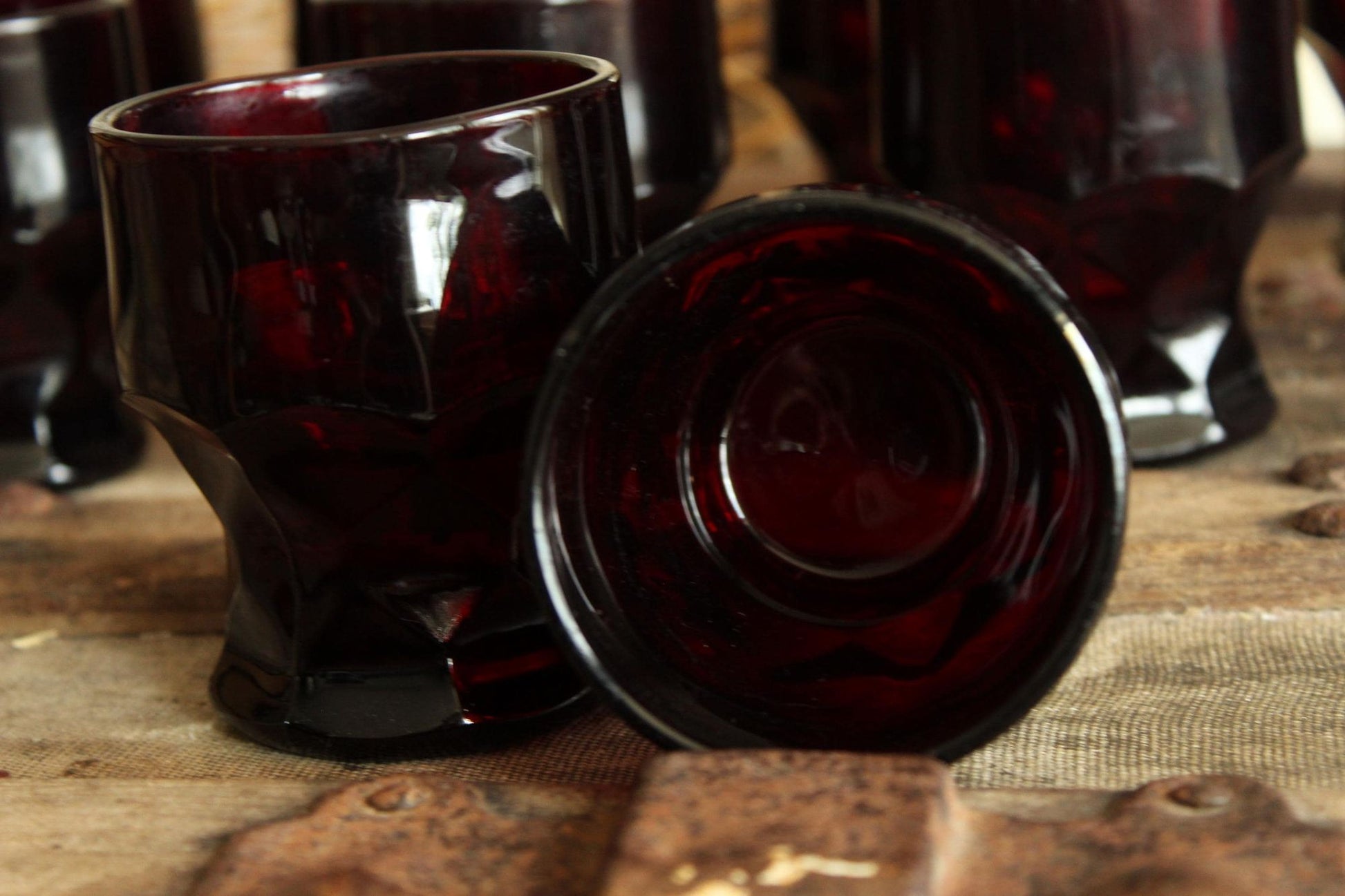 Vintage Anchor Hocking Georgian Royal Ruby Red Juice Tumblers Set of Ten