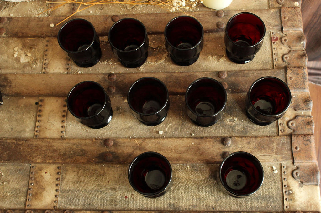 Vintage Anchor Hocking Georgian Royal Ruby Red Juice Tumblers Set of Ten