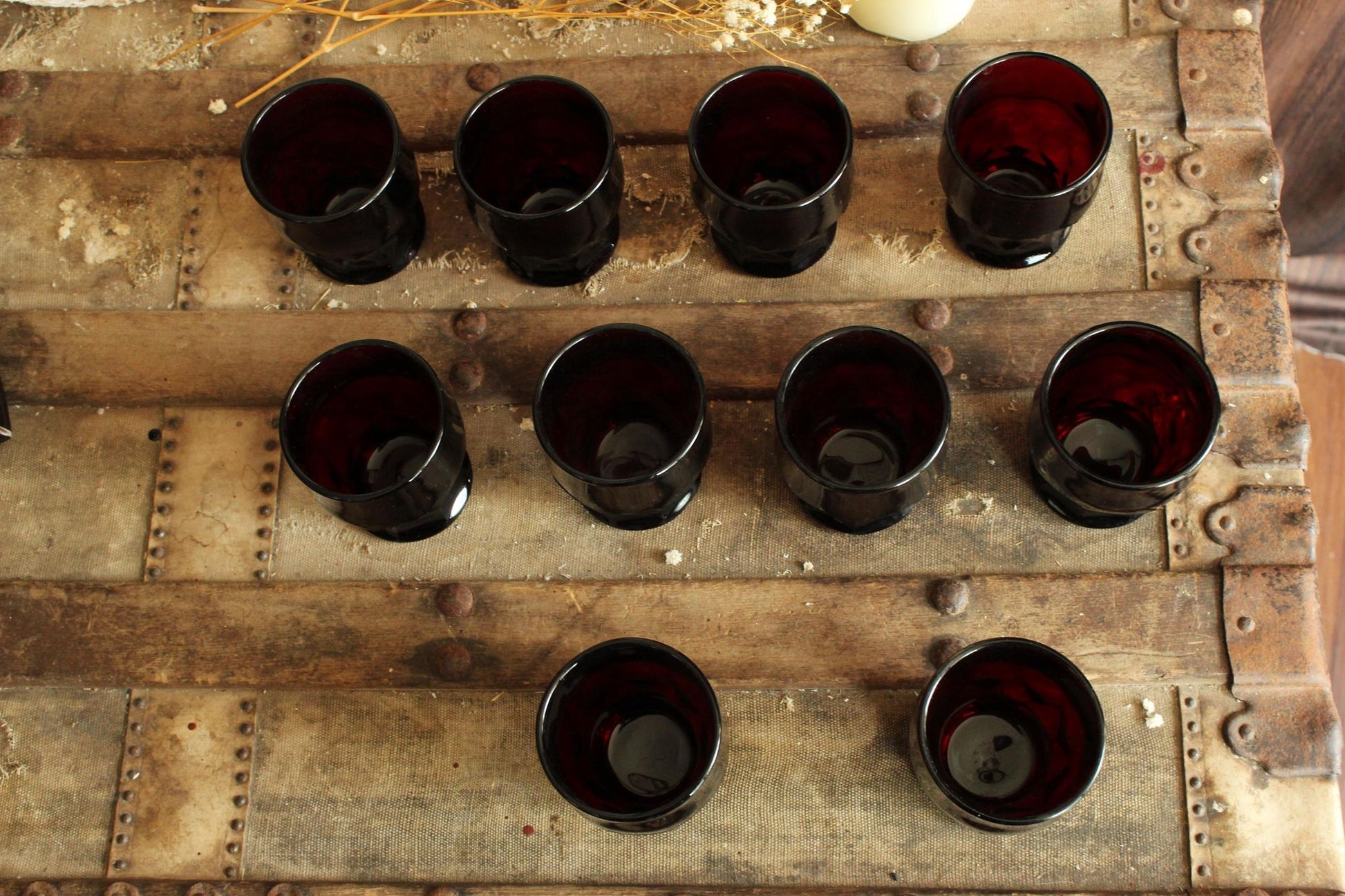Vintage Anchor Hocking Georgian Royal Ruby Red Juice Tumblers Set of Ten