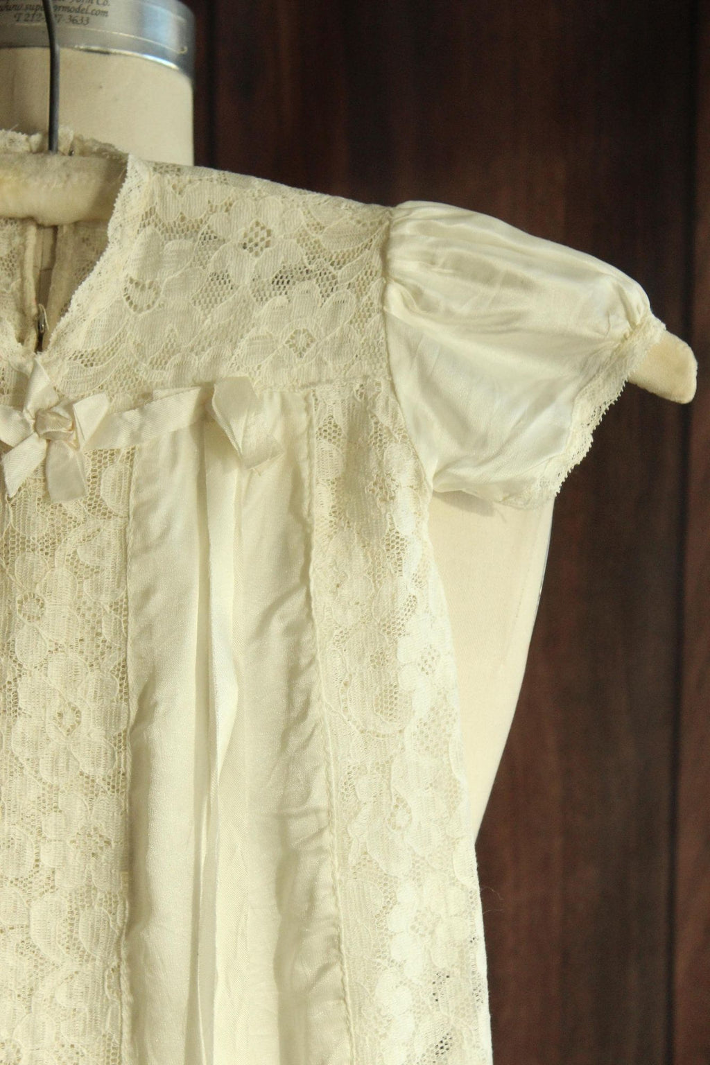 Vintage 1960s 1970sWhite Silk Satin and Lace Baby Christening Baptism Dress