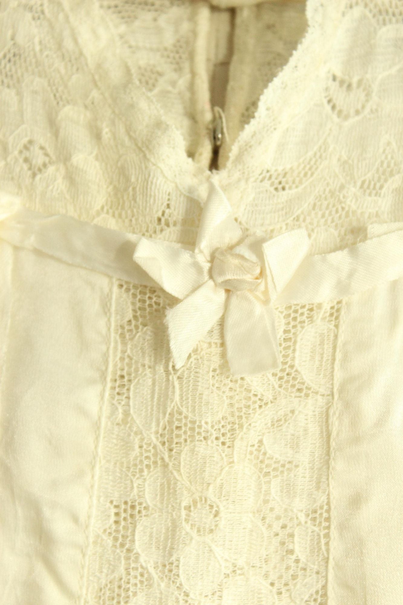 Vintage 1960s 1970sWhite Silk Satin and Lace Baby Christening Baptism Dress
