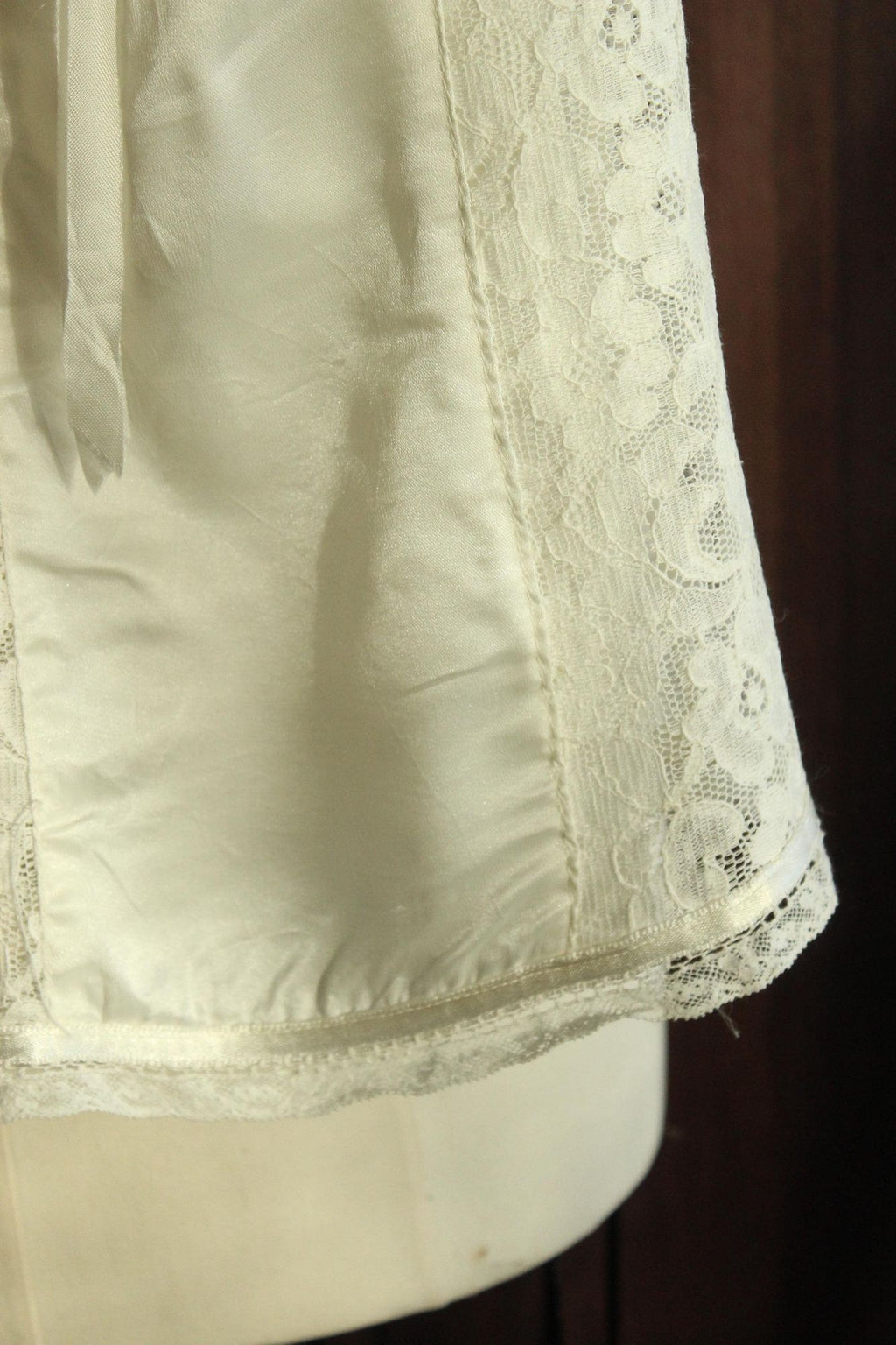 Vintage 1960s 1970sWhite Silk Satin and Lace Baby Christening Baptism Dress