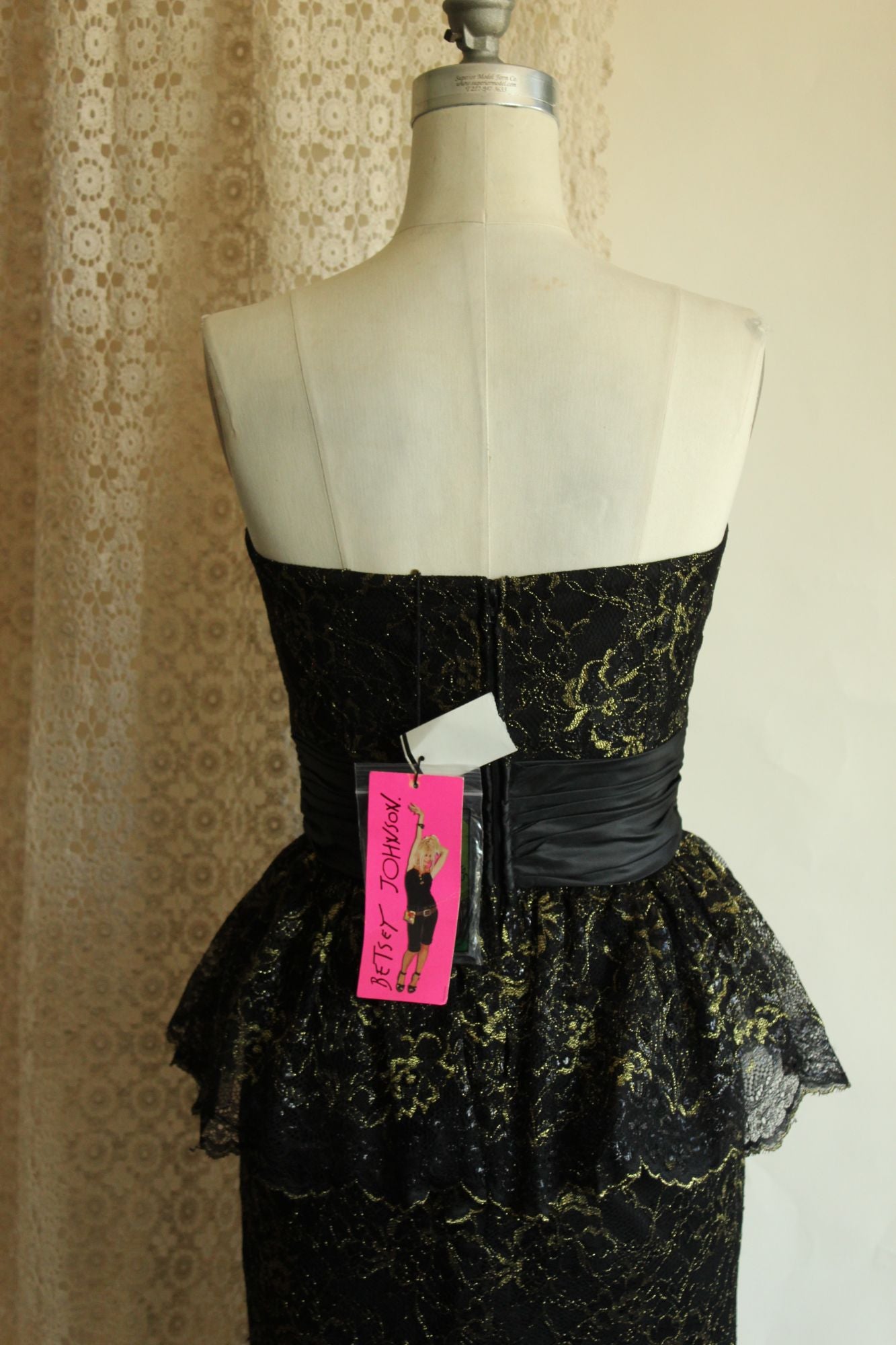 Betsey Johnson Dress, New, Size 6 Black and Gold Lace
