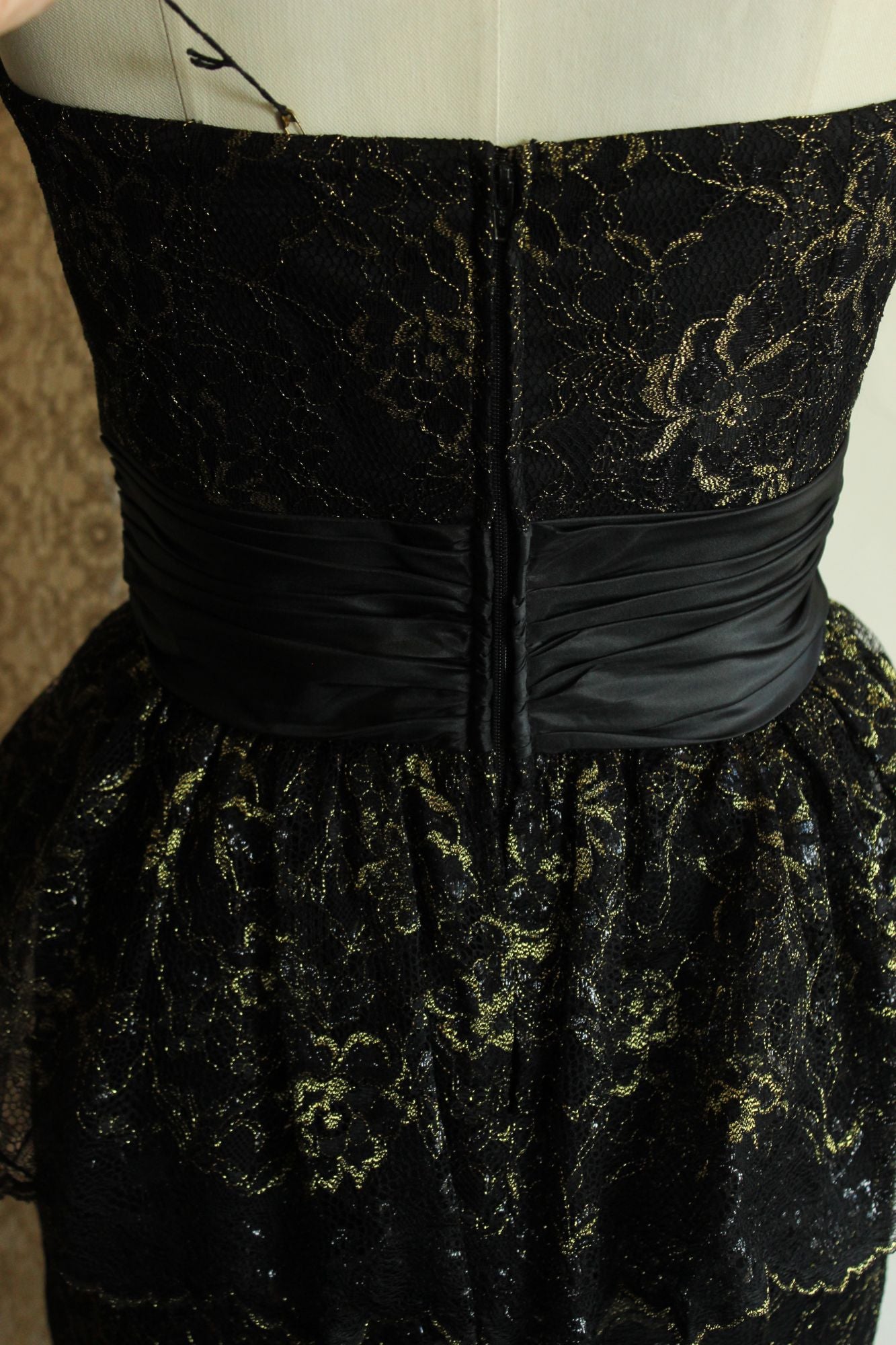 Betsey Johnson Dress, New, Size 6 Black and Gold Lace