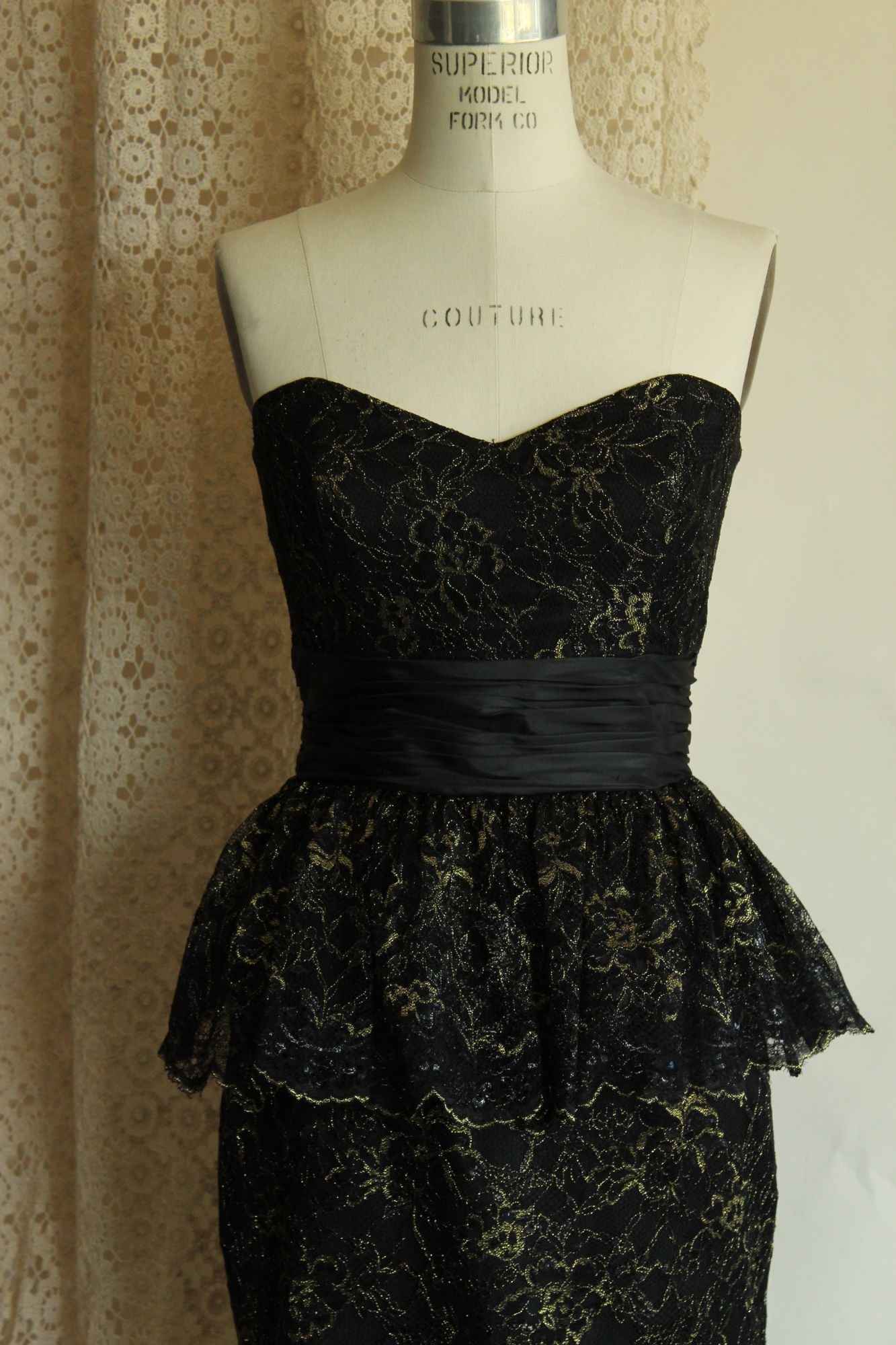 Betsey Johnson Dress, New, Size 6 Black and Gold Lace
