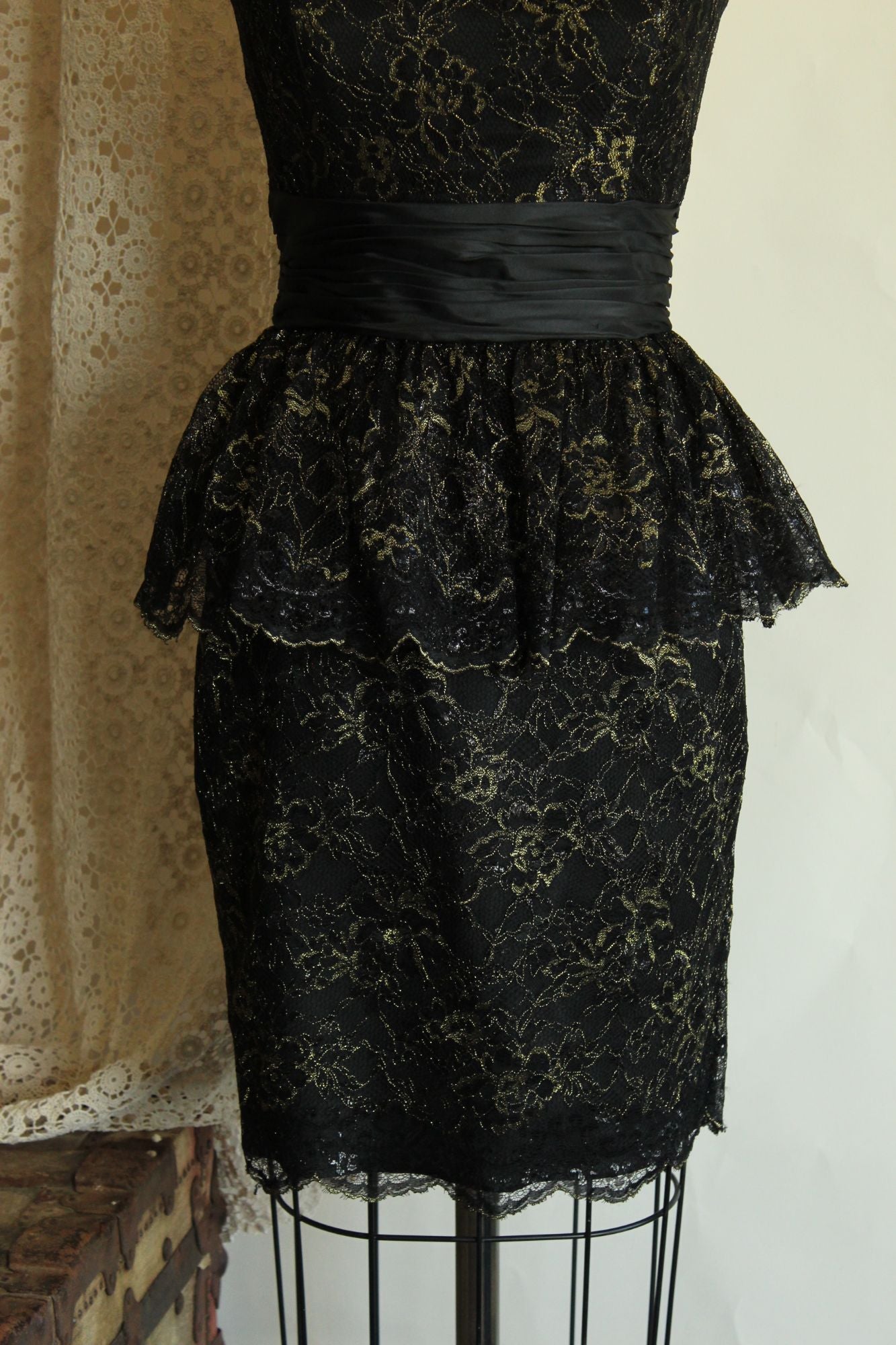 Betsey Johnson Dress, New, Size 6 Black and Gold Lace