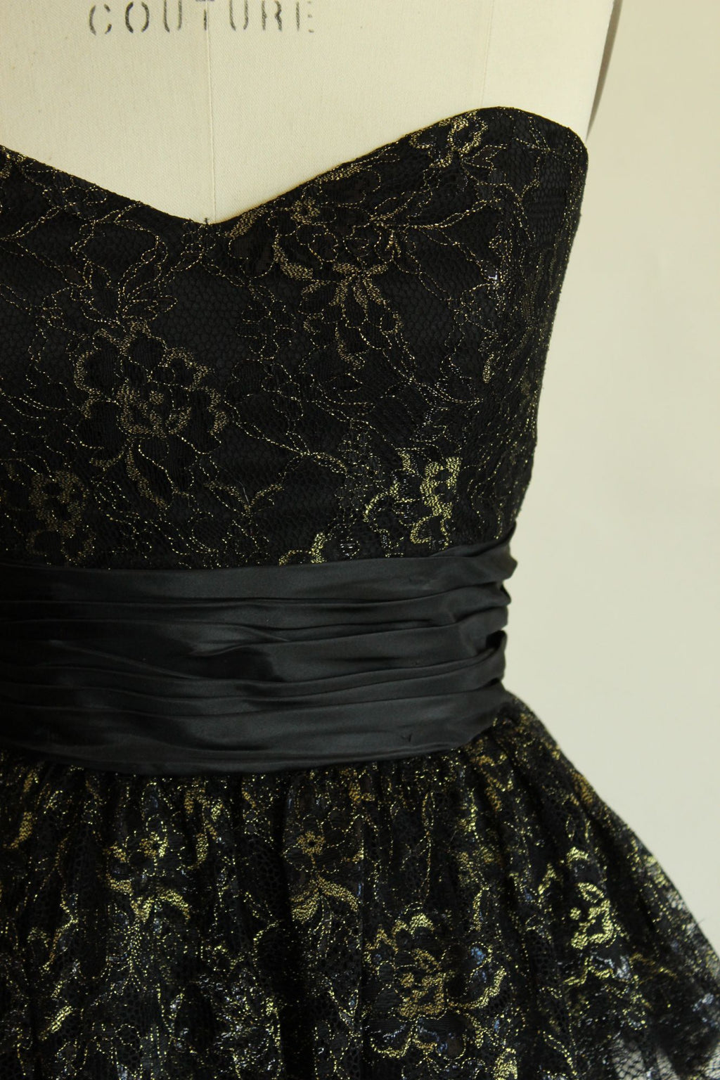 Betsey Johnson Dress, New, Size 6 Black and Gold Lace