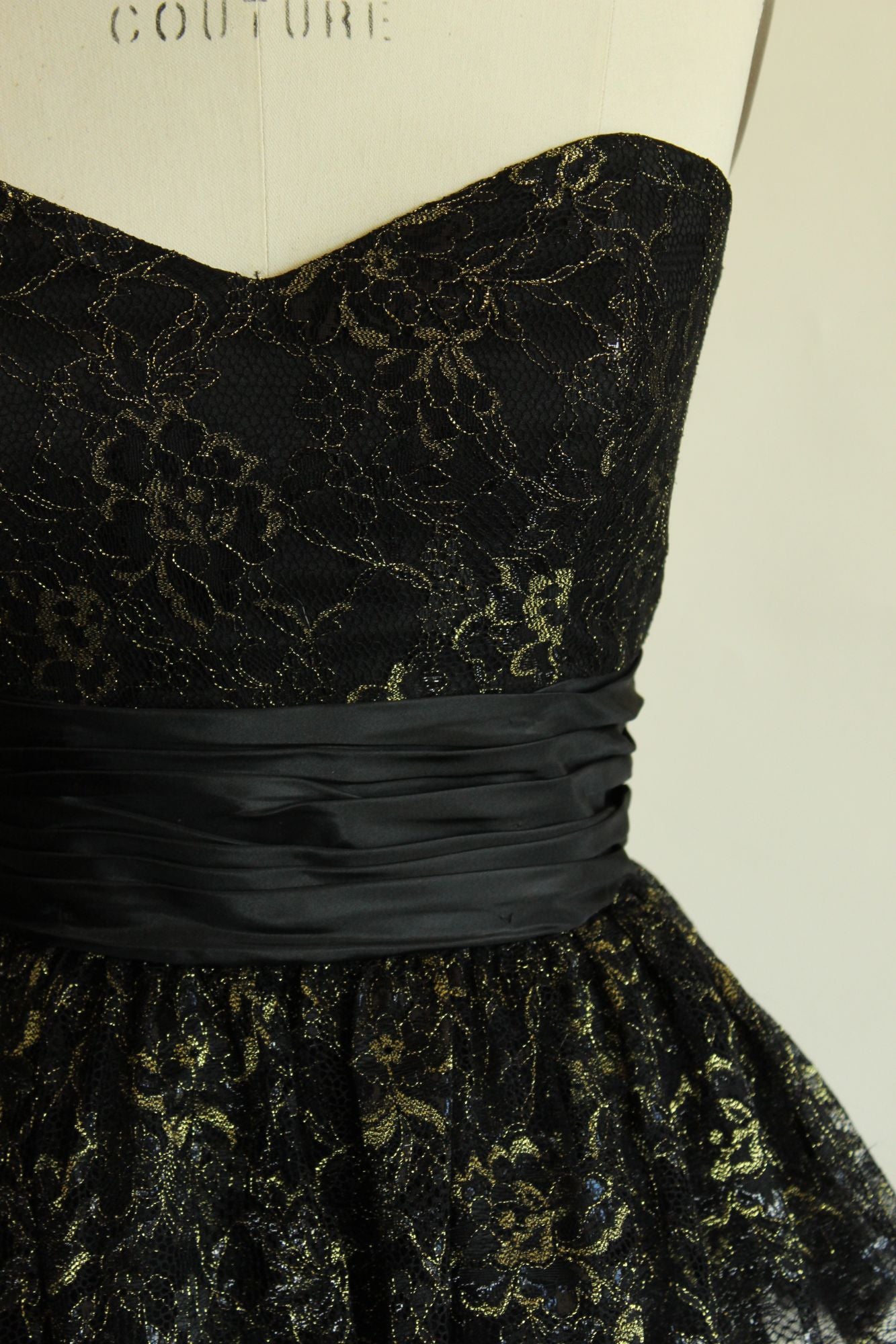 Betsey Johnson Dress, New, Size 6 Black and Gold Lace