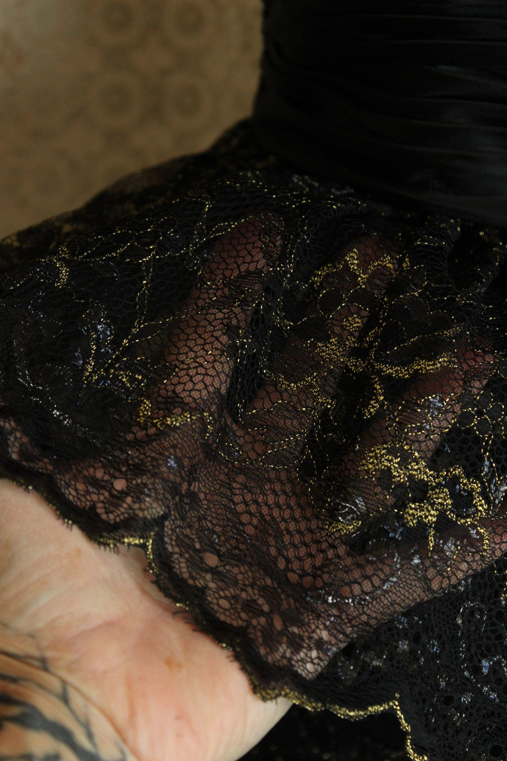 Betsey Johnson Dress, New, Size 6 Black and Gold Lace
