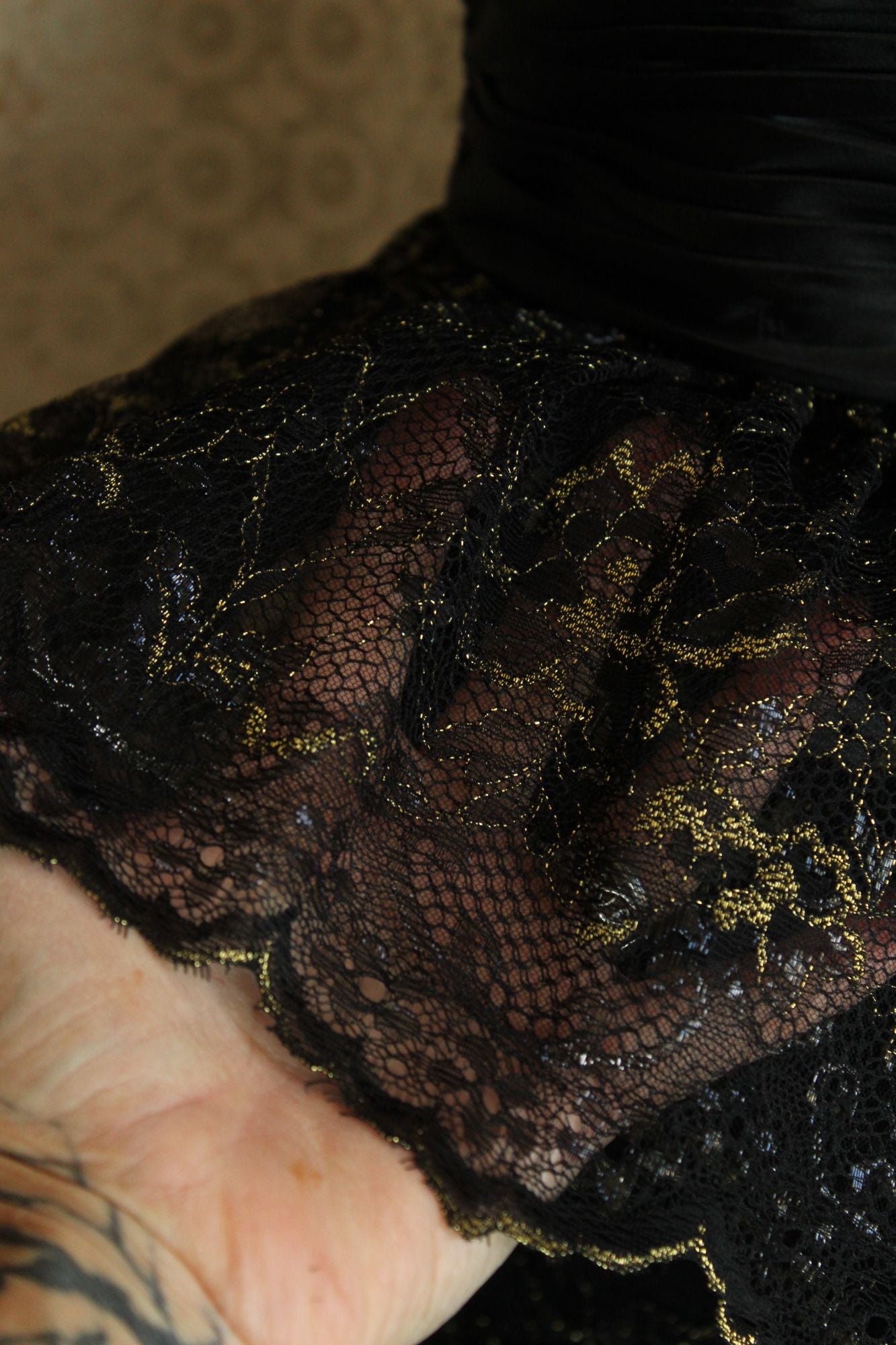 Betsey Johnson Dress, New, Size 6 Black and Gold Lace