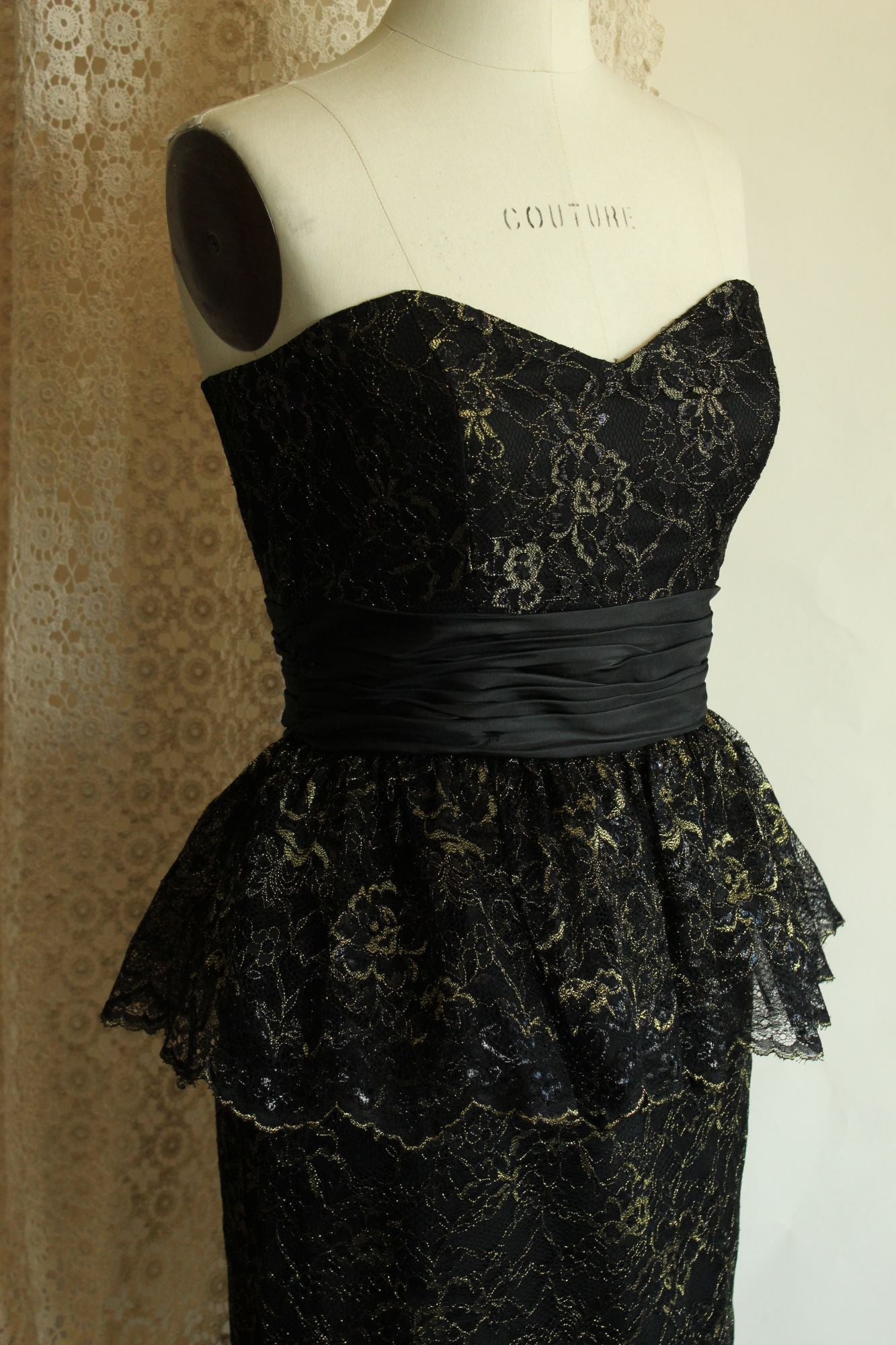 Betsey Johnson Dress, New, Size 6 Black and Gold Lace