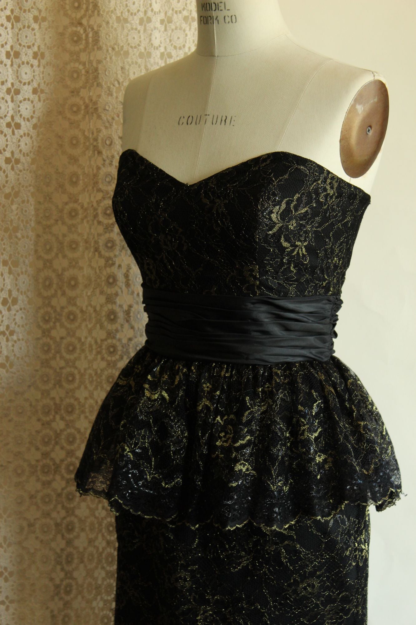 Betsey Johnson Dress, New, Size 6 Black and Gold Lace
