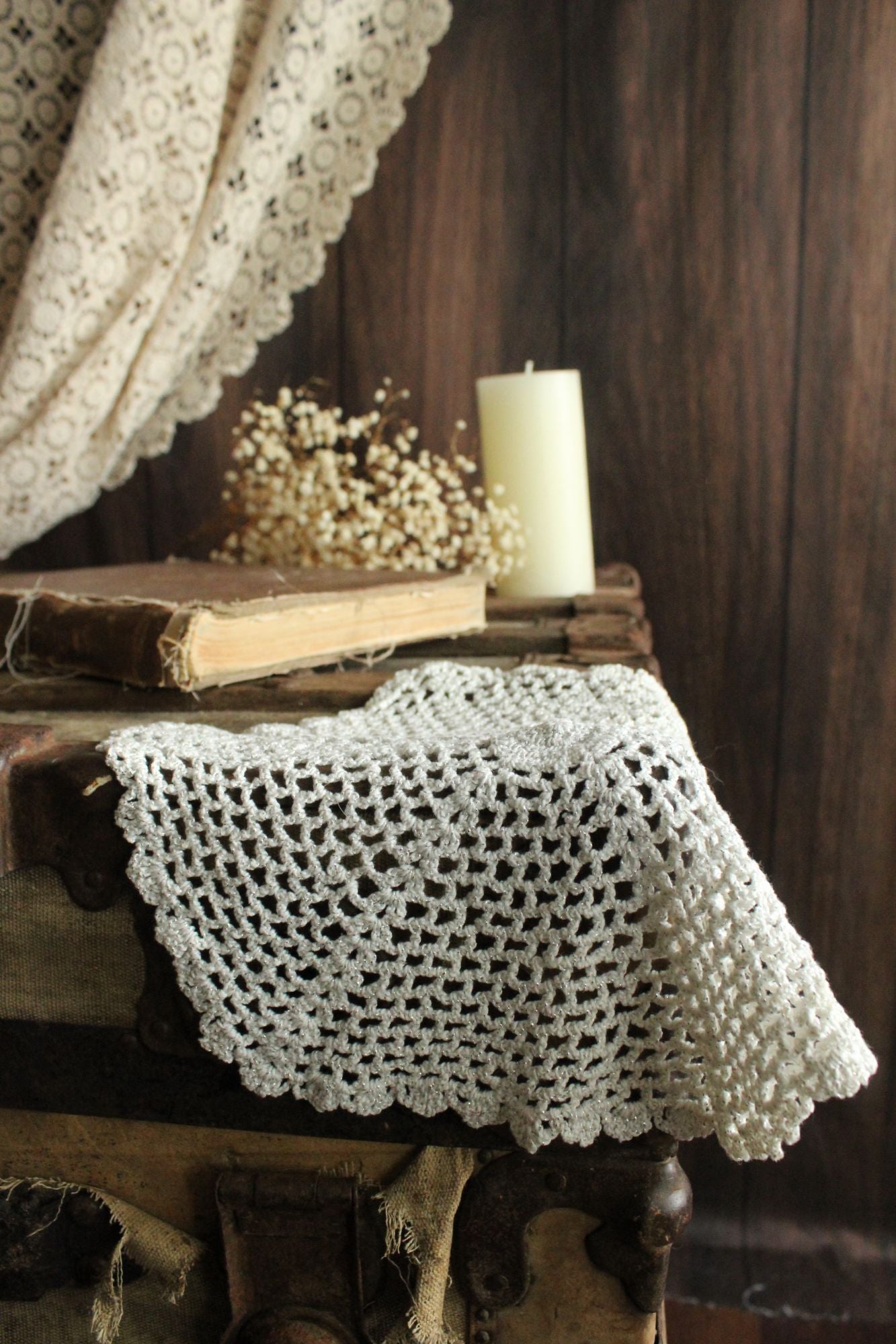 Vintage Doily with Silver Threads