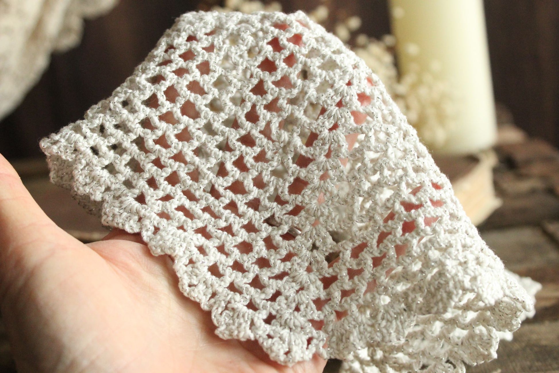 Vintage Doily with Silver Threads