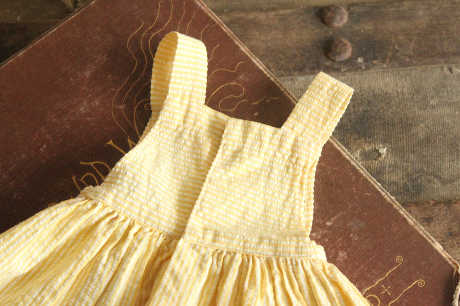 Vintage 1950s Yellow and White Cotton Baby Dress
