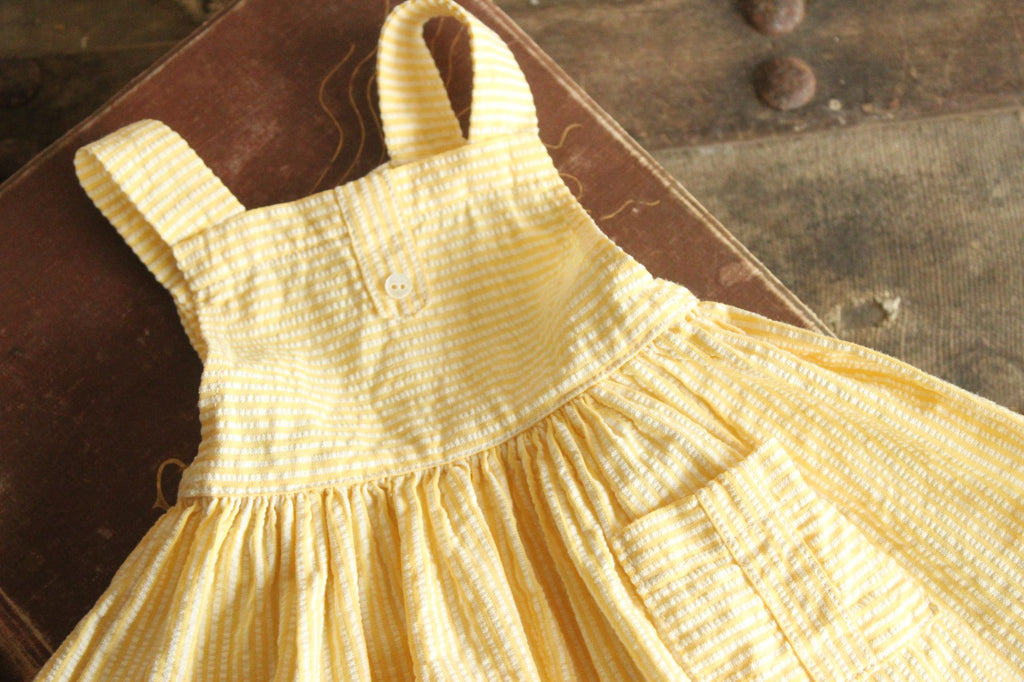 Vintage 1950s Yellow and White Cotton Baby Dress