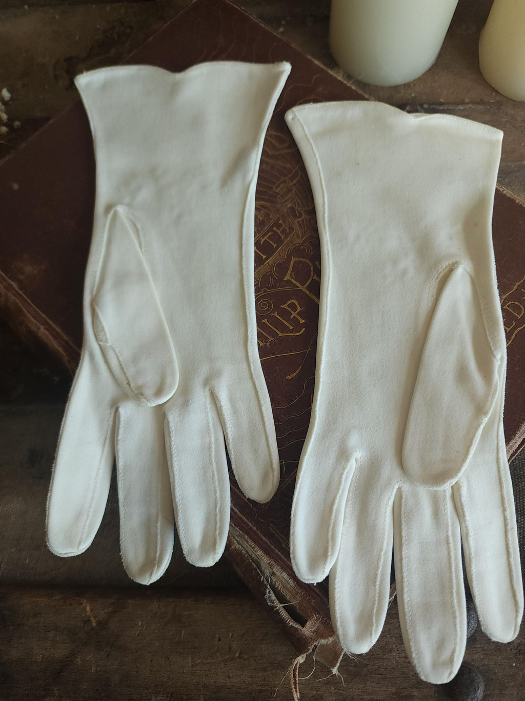 Vintage 1950s Frederick & Nelson Embroidered Winter White Gloves