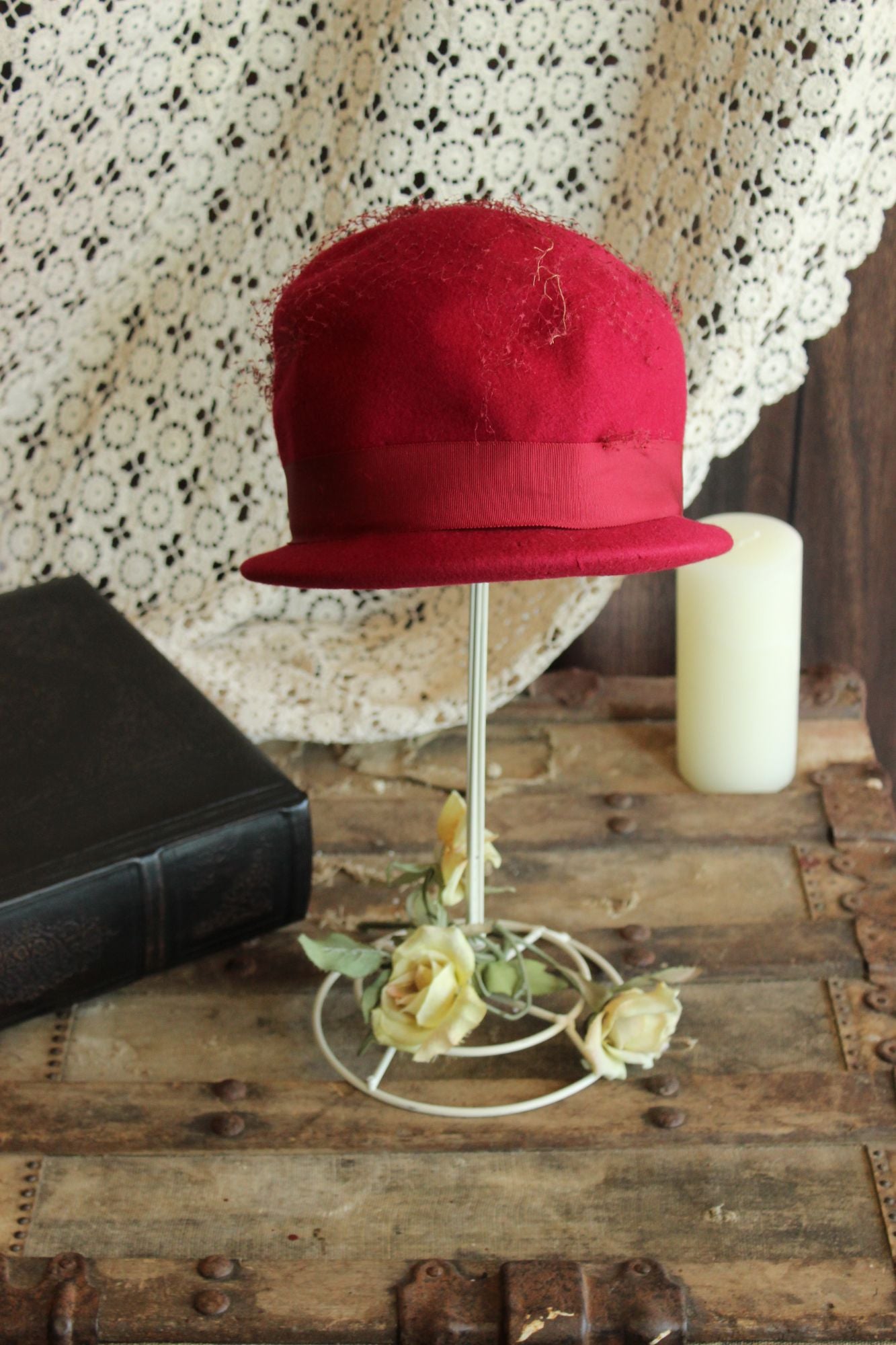 Vintage 1960s Raspberry Red Wool Cloche Hat