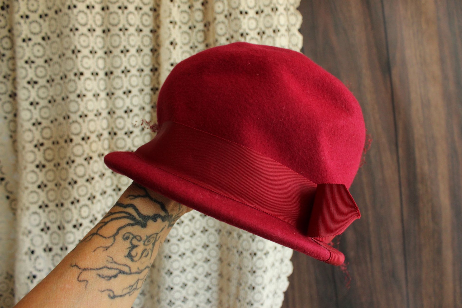Vintage 1960s Raspberry Red Wool Cloche Hat