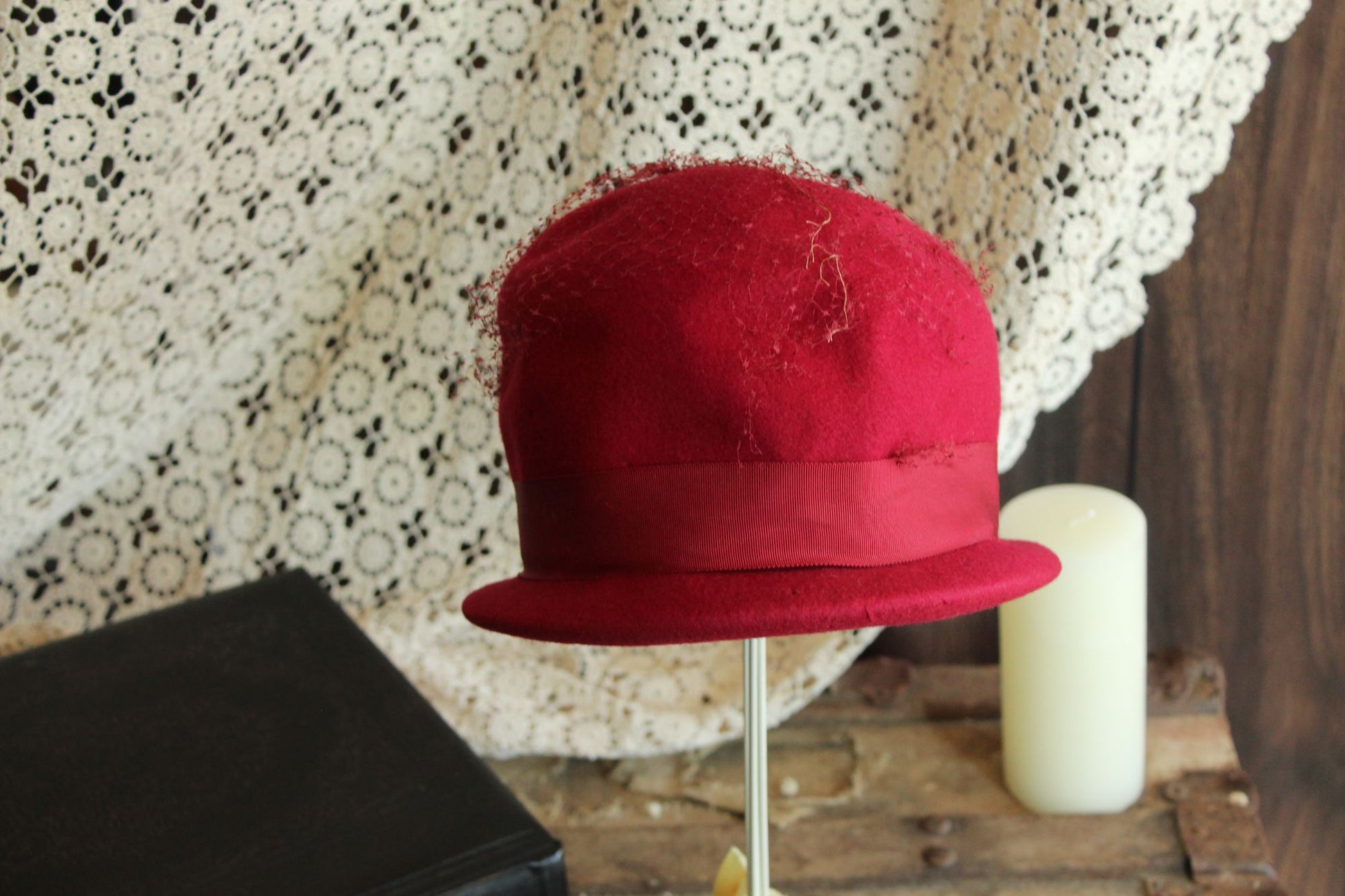 Vintage 1960s Raspberry Red Wool Cloche Hat