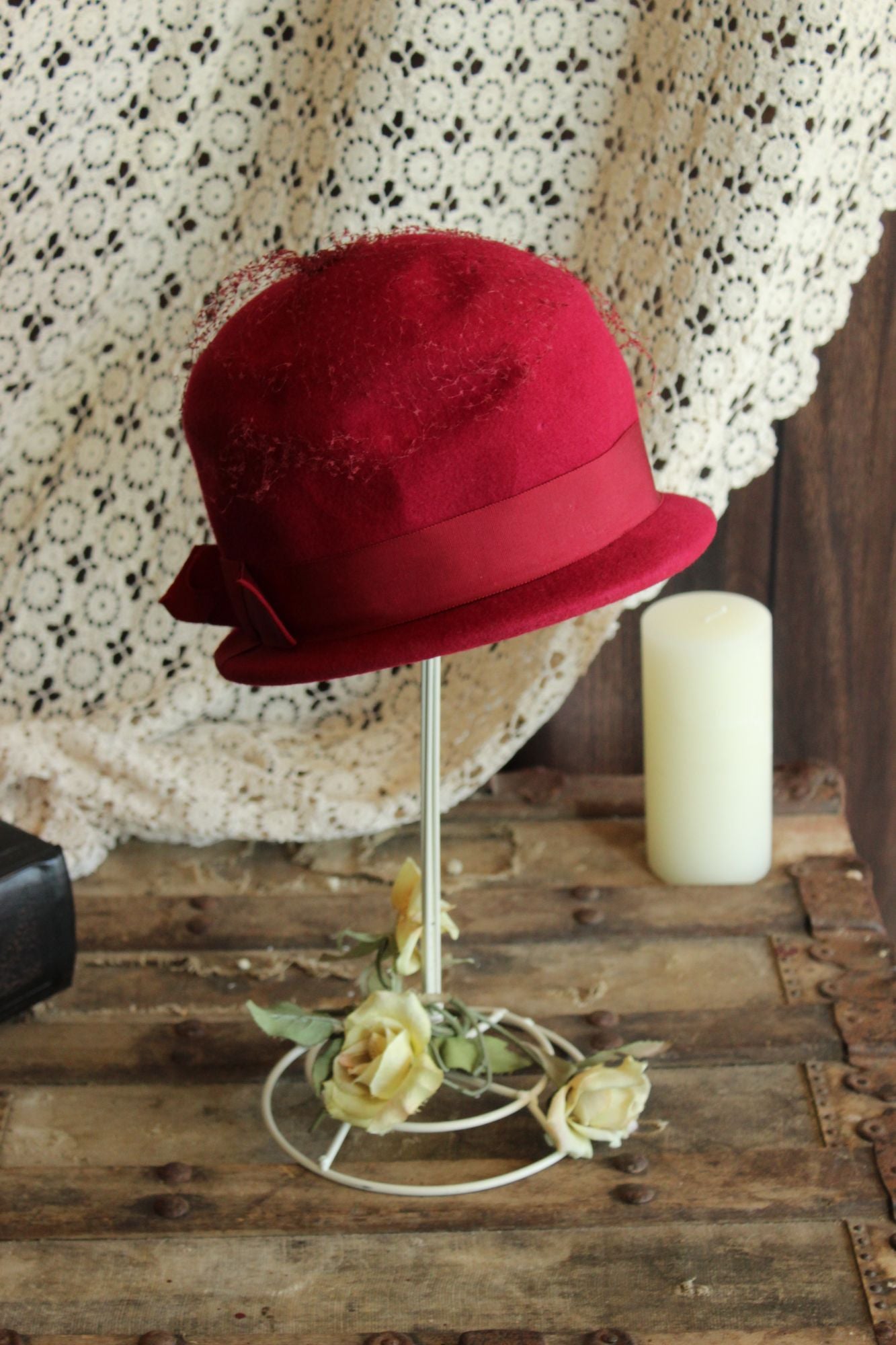 Vintage 1960s Raspberry Red Wool Cloche Hat