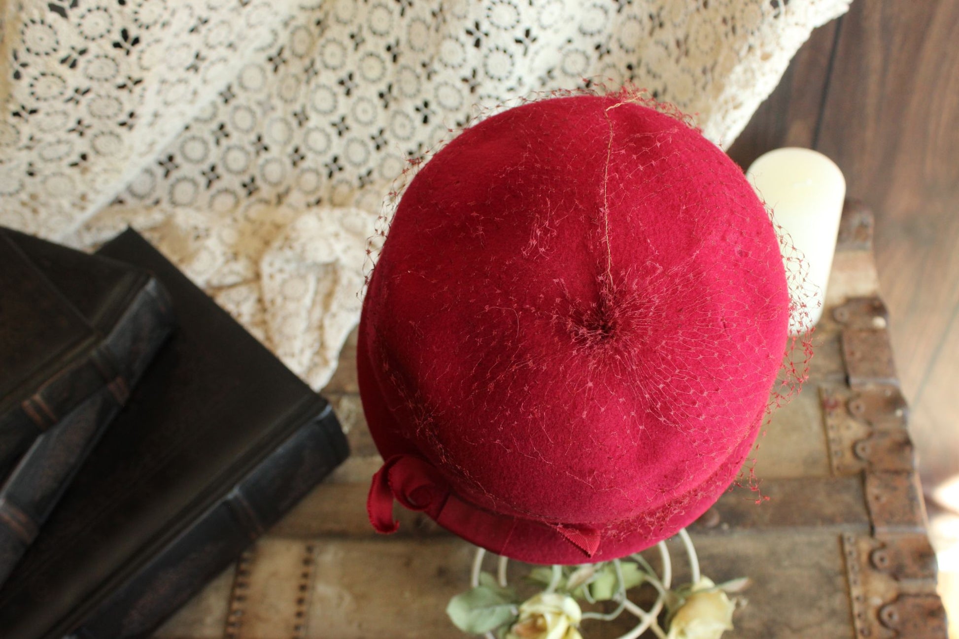 Vintage 1960s Raspberry Red Wool Cloche Hat