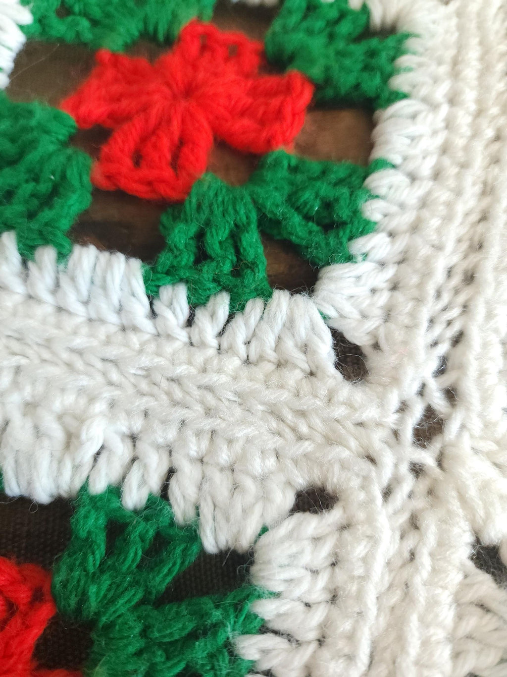 Vintage 1970s Red Green and White Granny Square Crochet Afghan