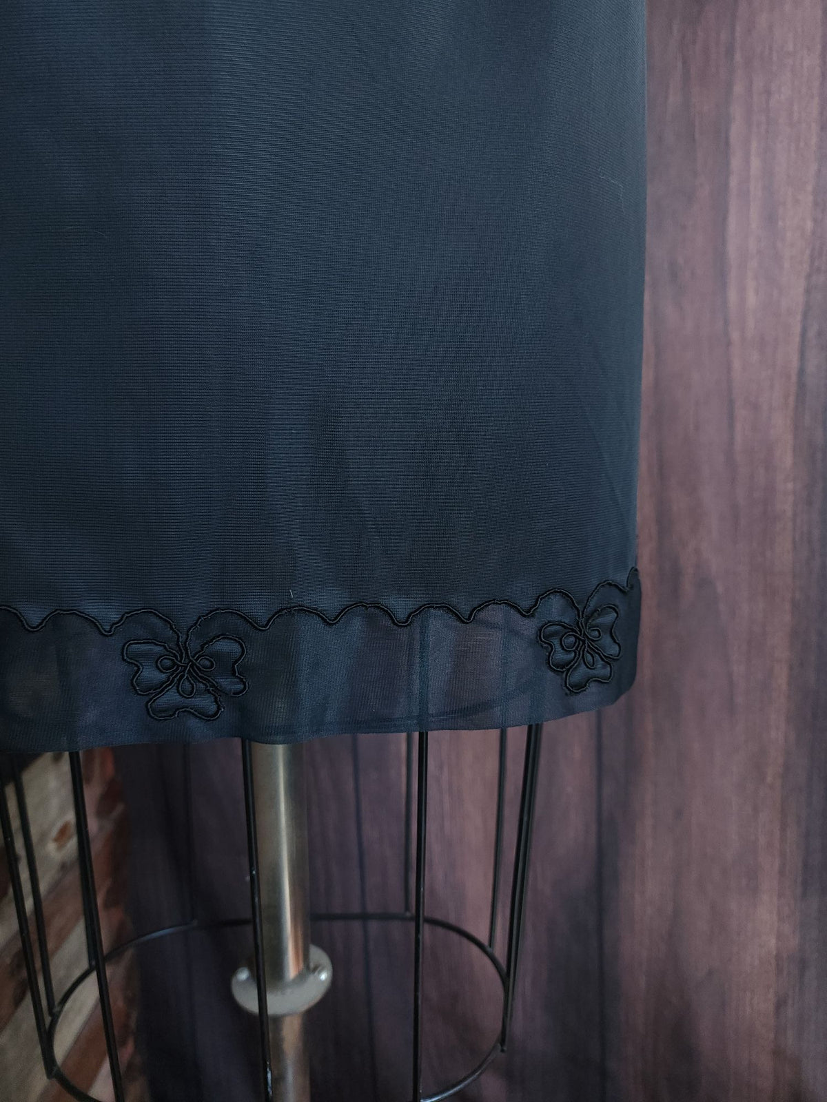 Vintage 1960s 1970s Carol Brent Black Nylon Half Slip with Shamrock