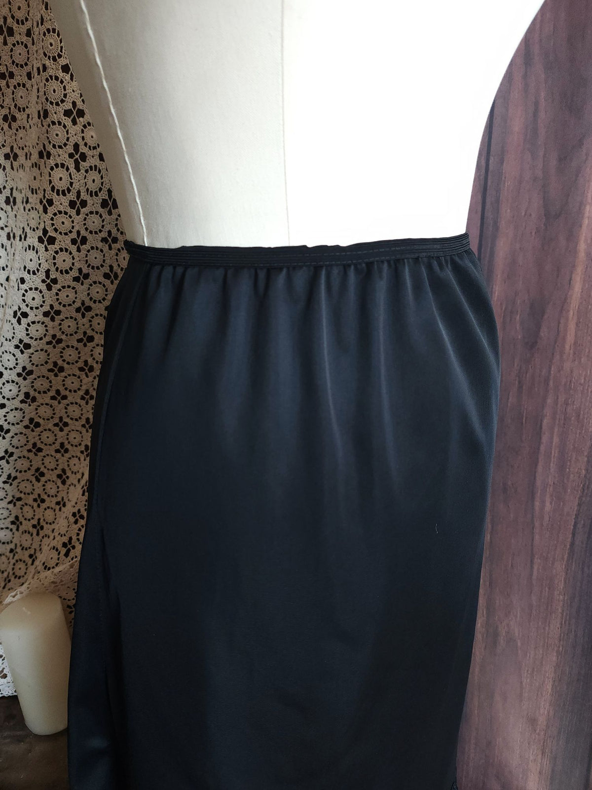 Vintage 1960s 1970s Carol Brent Black Nylon Half Slip with Shamrock