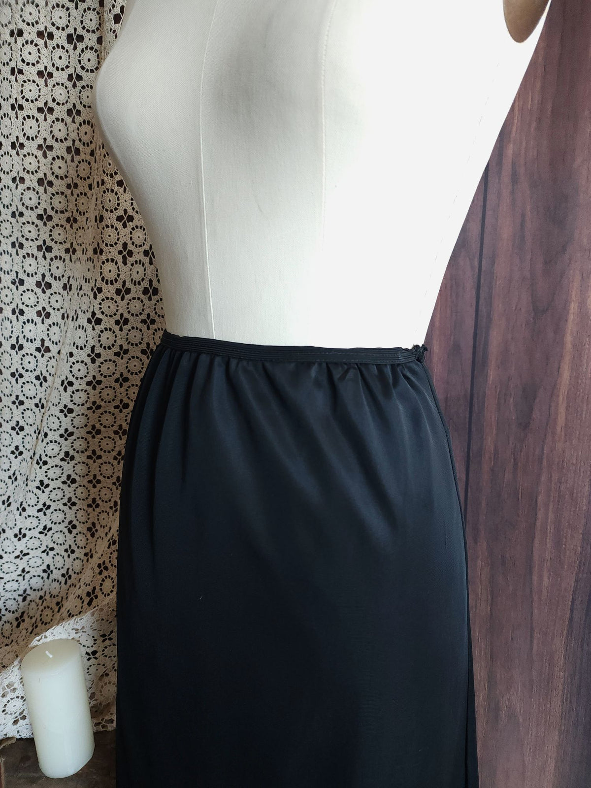 Vintage 1960s 1970s Carol Brent Black Nylon Half Slip with Shamrock