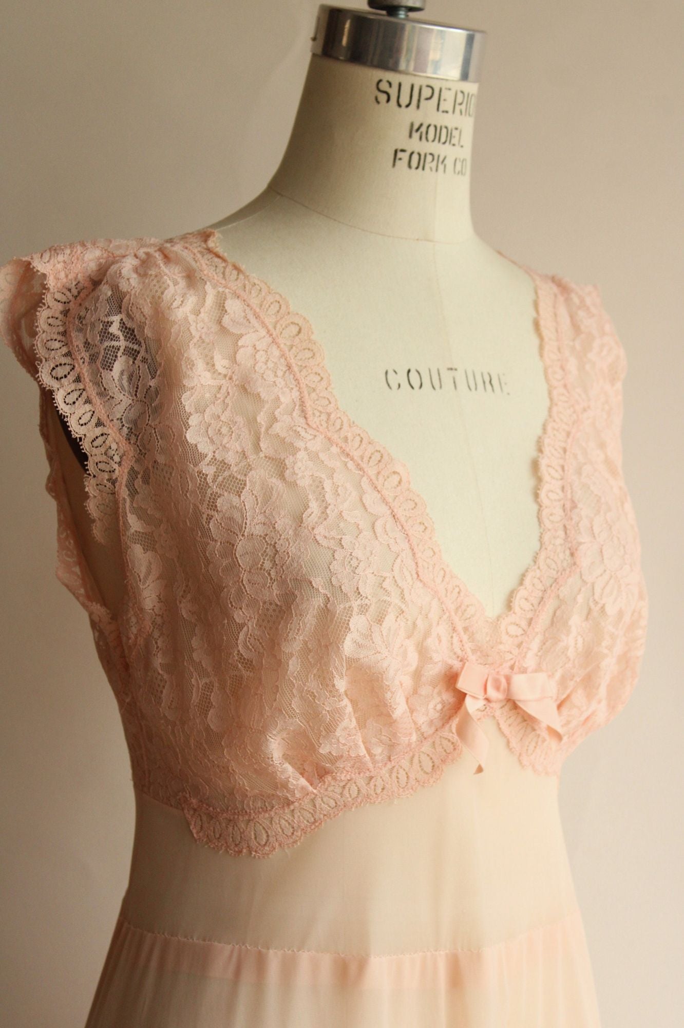 Vintage 1950s 1960s Vanity Fair Pink Nylon Nightgown with Lace Trim