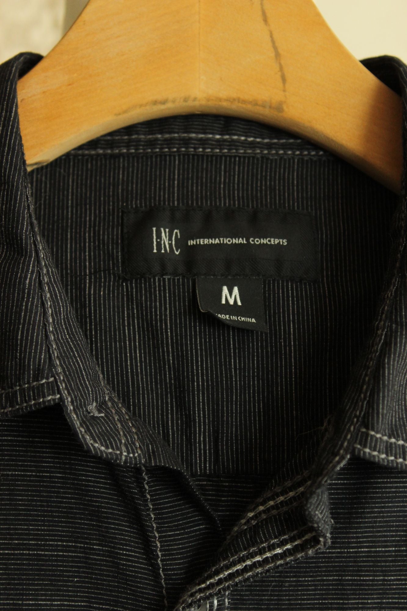 INC Men's shirt, Button down, size M, black and gray pinstripes