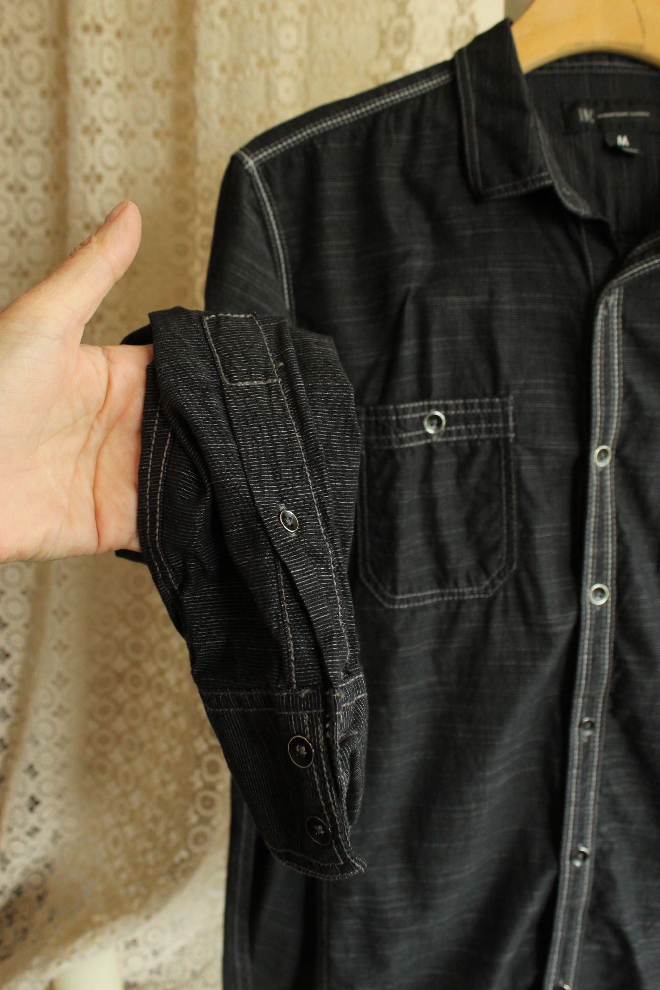 INC Men's shirt, Button down, size M, black and gray pinstripes