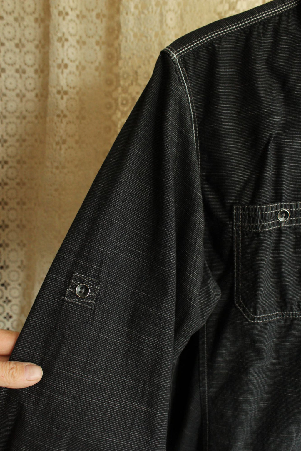 INC Men's shirt, Button down, size M, black and gray pinstripes
