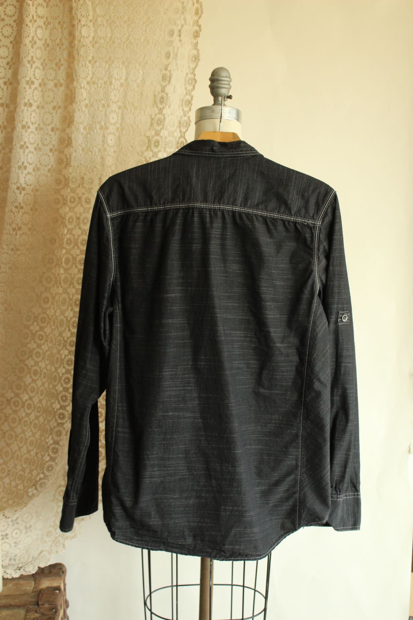 INC Men's shirt, Button down, size M, black and gray pinstripes