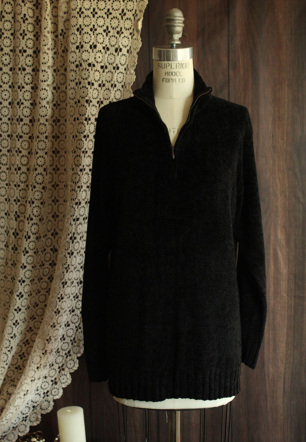 Vintage 1990s 2000s Black Chenille Sweater