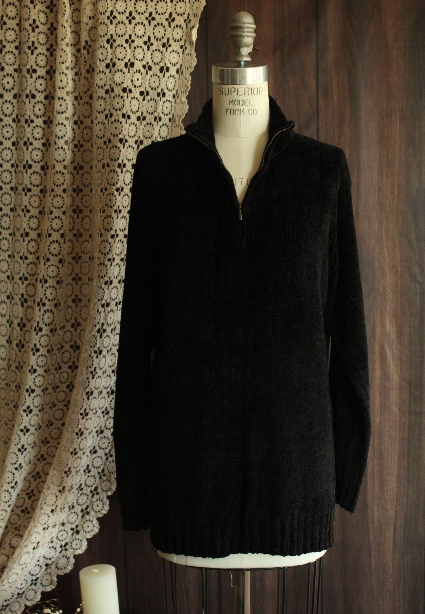 Vintage 1990s 2000s Black Chenille Sweater